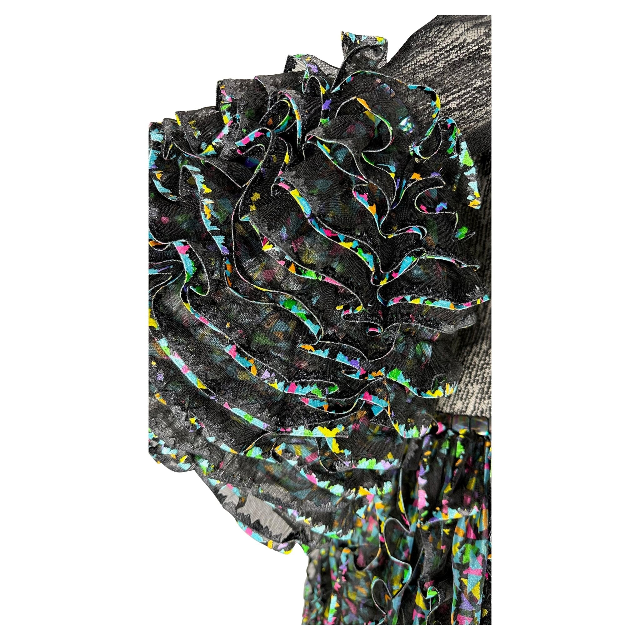 S/S 1987 Paco Rabanne Haute Couture Runway Sheer Embroidered Ruffle Gown - RealList