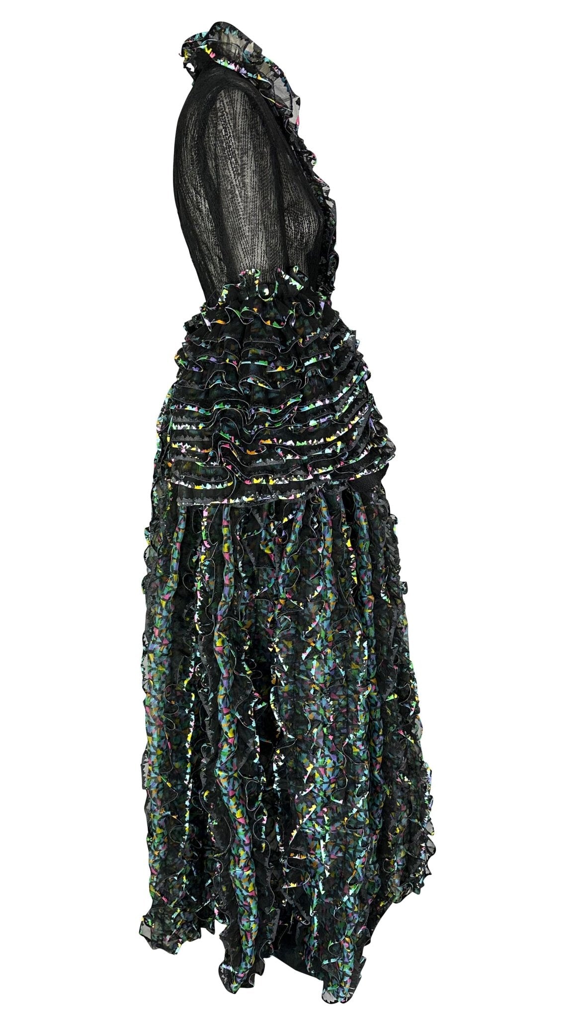S/S 1987 Paco Rabanne Haute Couture Runway Sheer Embroidered Ruffle Gown - RealList