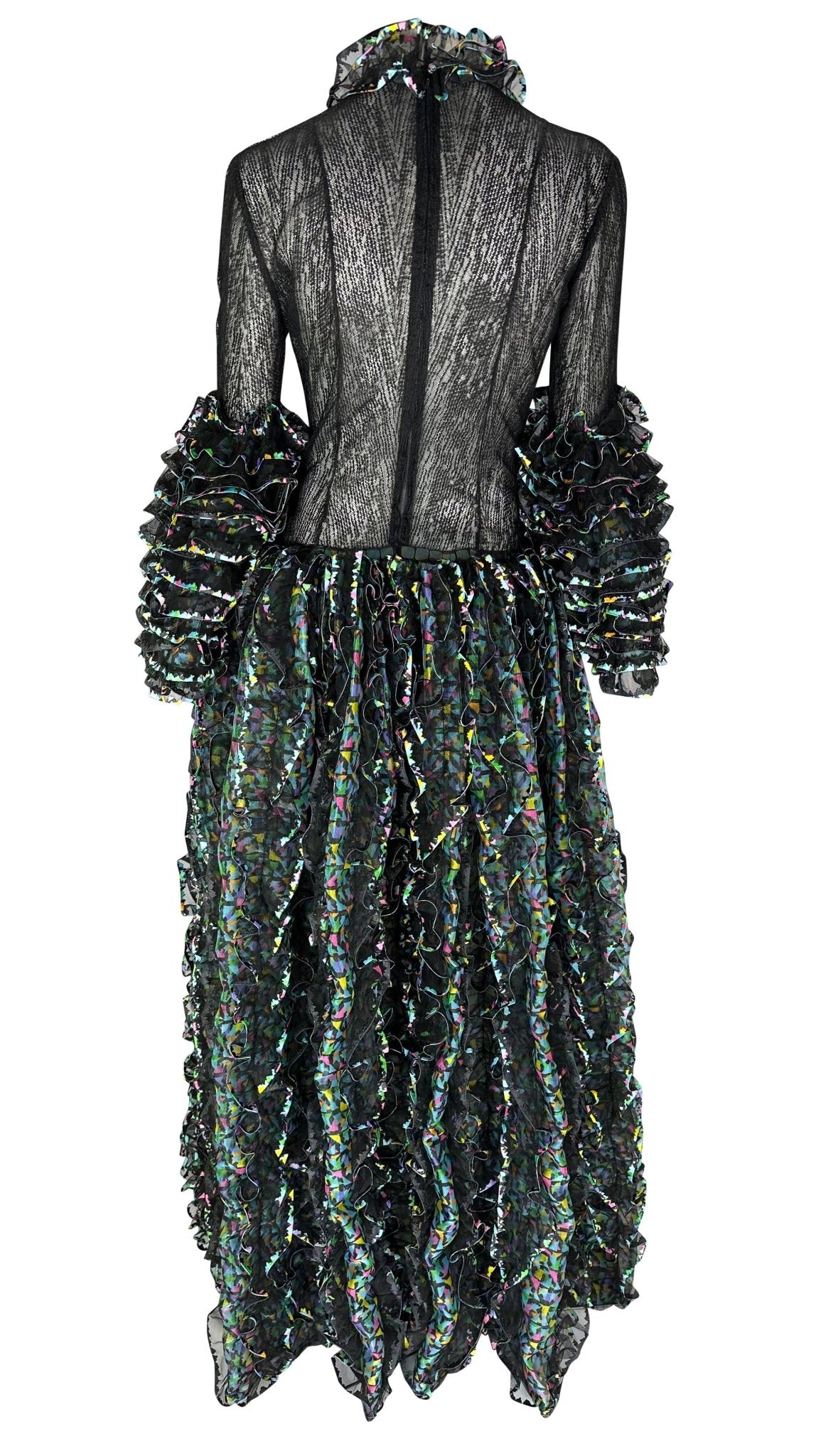 S/S 1987 Paco Rabanne Haute Couture Runway Sheer Embroidered Ruffle Gown - RealList