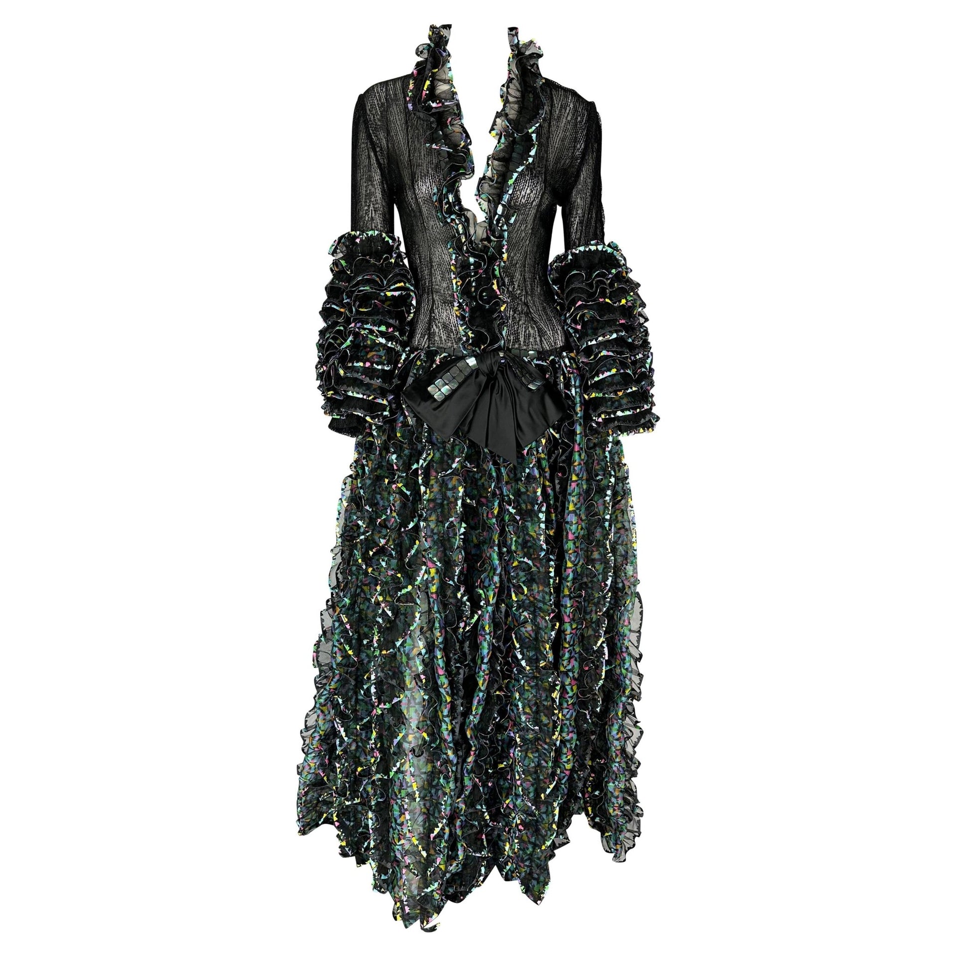 S/S 1987 Paco Rabanne Haute Couture Runway Sheer Embroidered Ruffle Gown - RealList