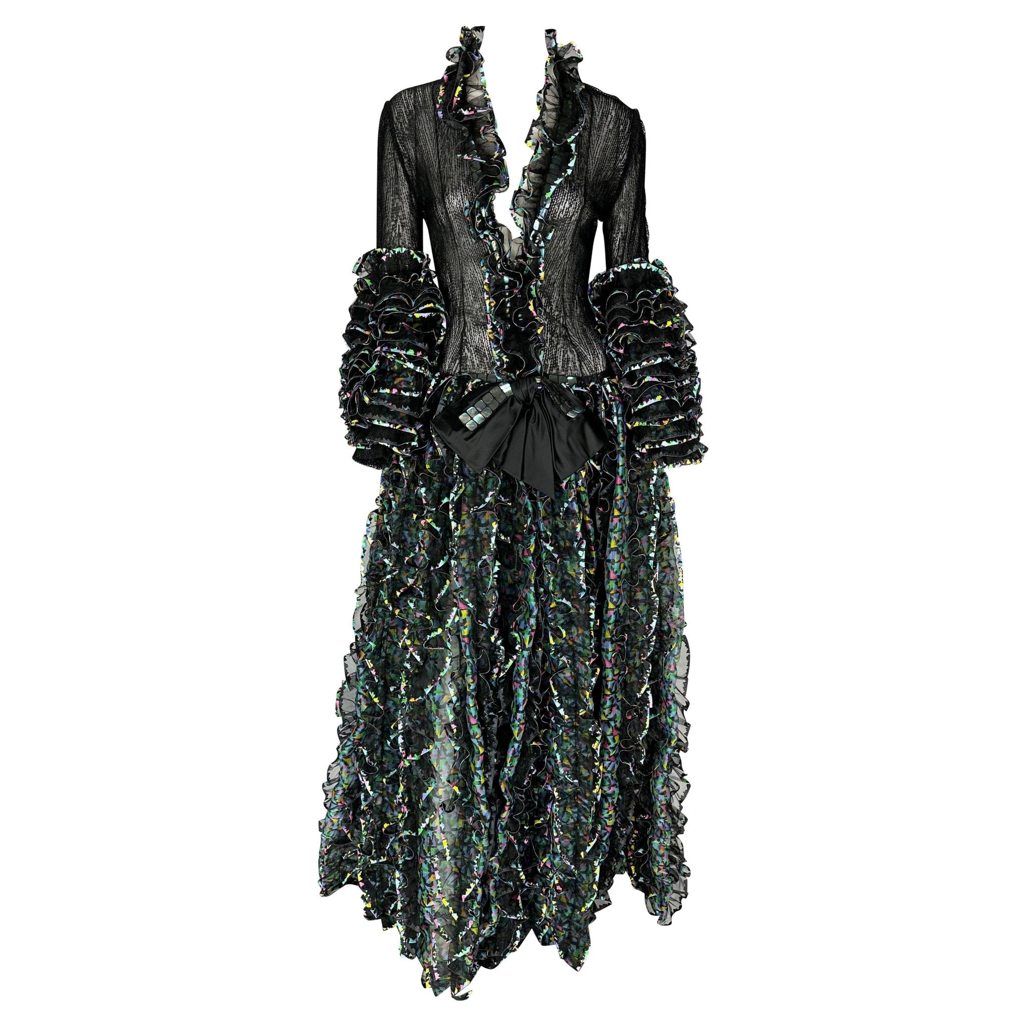 S/S 1987 Paco Rabanne Haute Couture Runway Sheer Embroidered Ruffle Gown - RealList