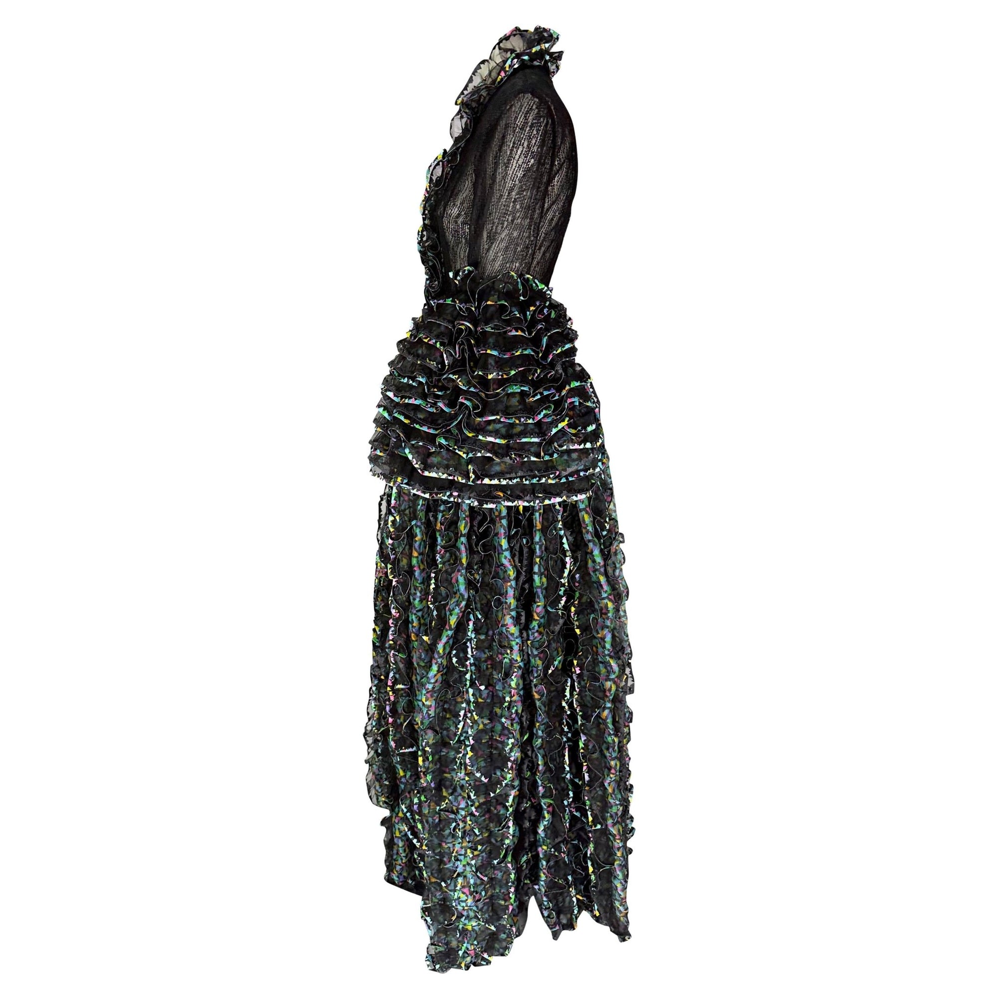 S/S 1987 Paco Rabanne Haute Couture Runway Sheer Embroidered Ruffle Gown - RealList