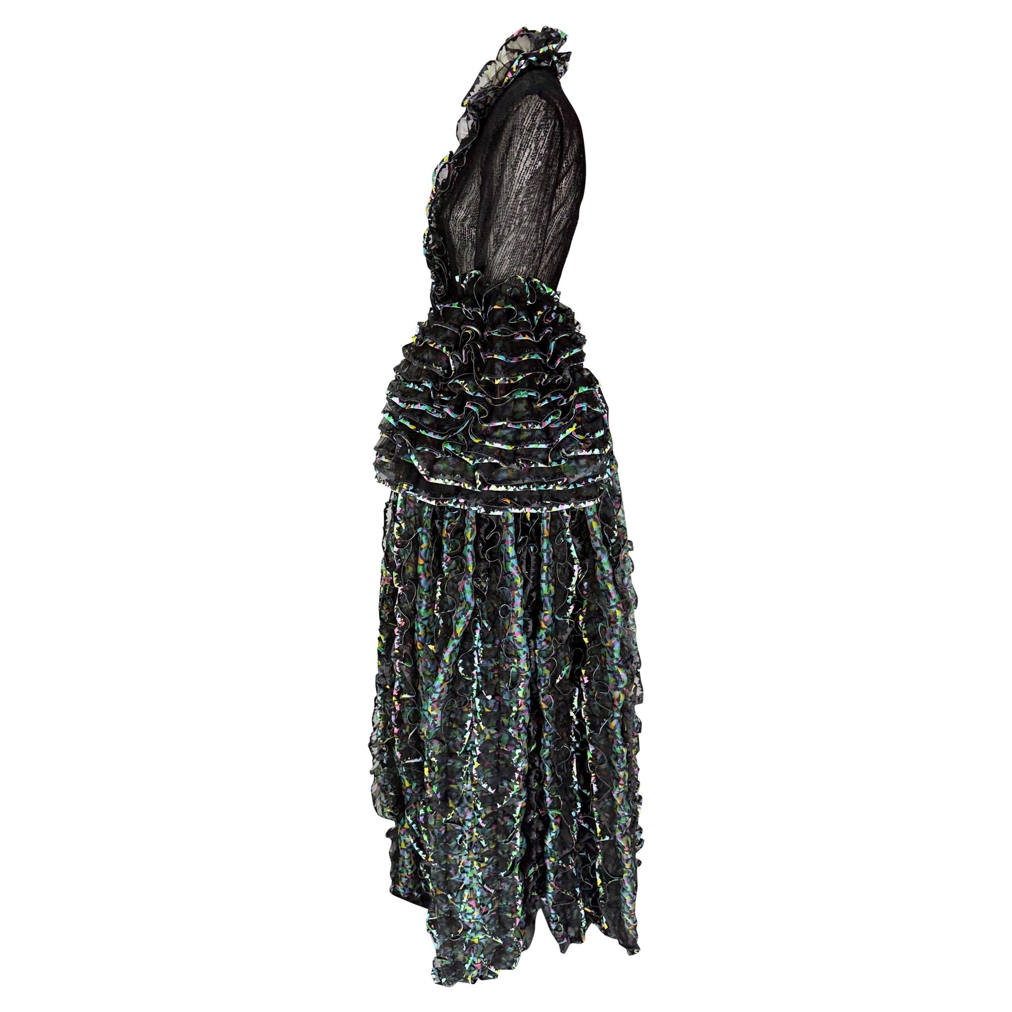 S/S 1987 Paco Rabanne Haute Couture Runway Sheer Embroidered Ruffle Gown - RealList