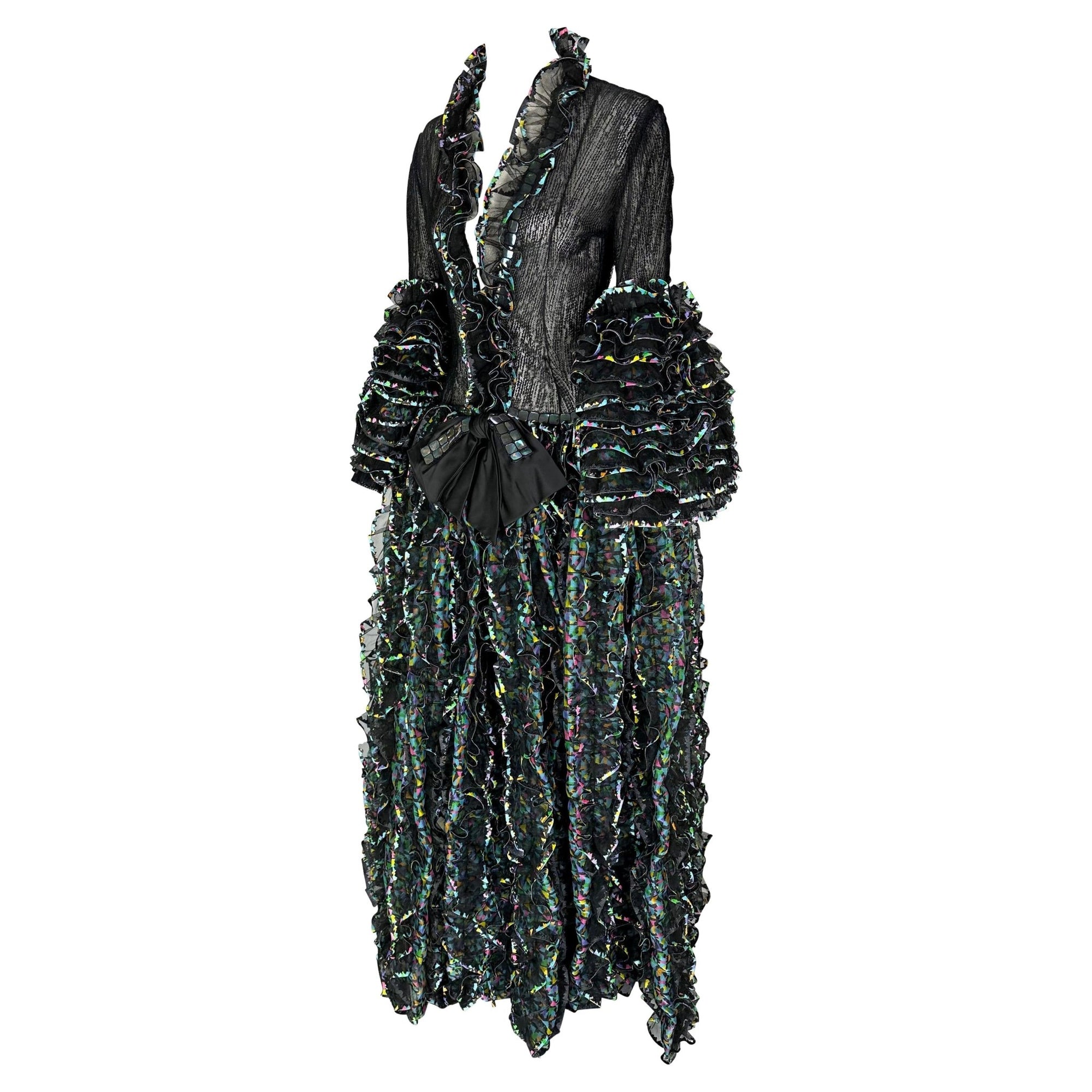 S/S 1987 Paco Rabanne Haute Couture Runway Sheer Embroidered Ruffle Gown - RealList
