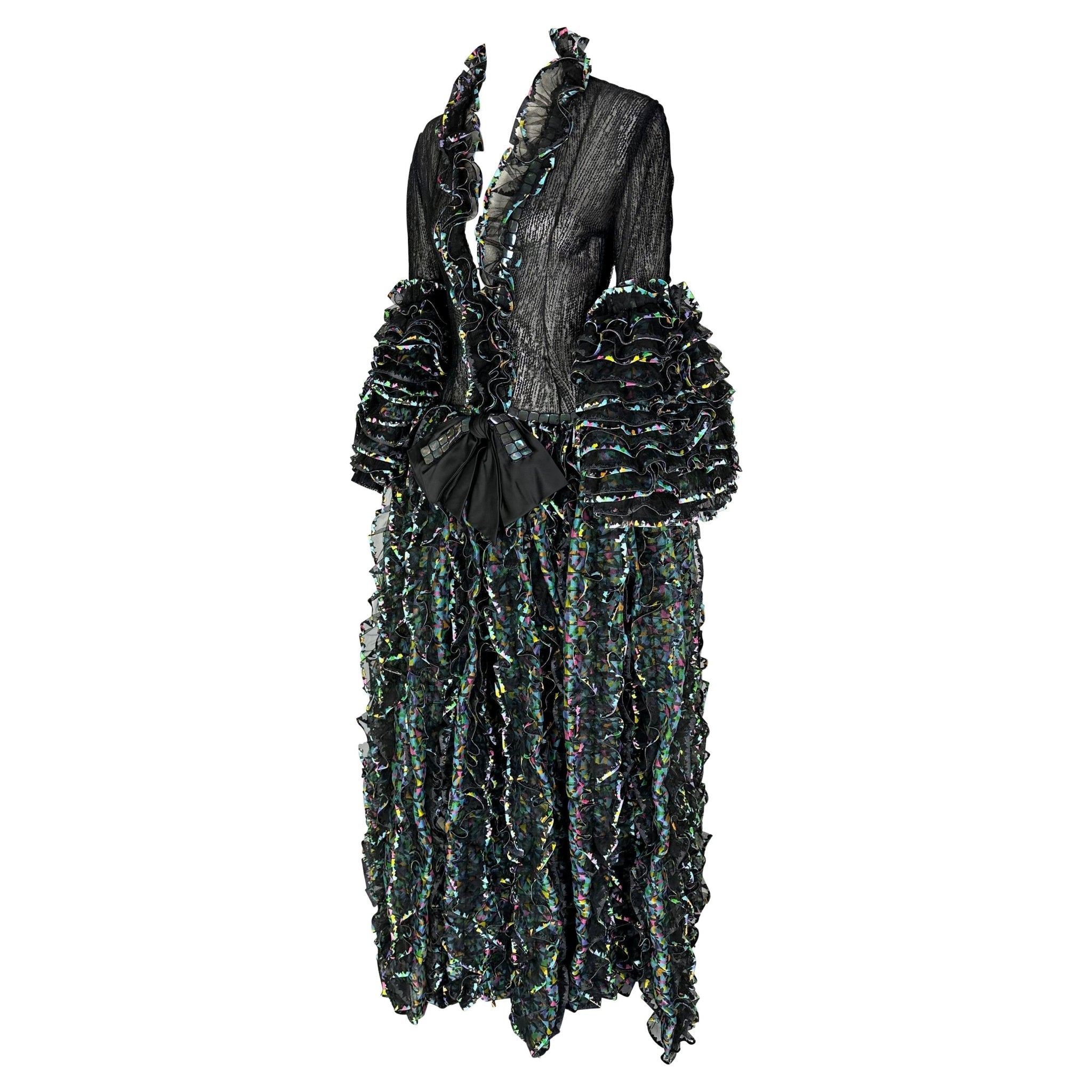 S/S 1987 Paco Rabanne Haute Couture Runway Sheer Embroidered Ruffle Gown - RealList