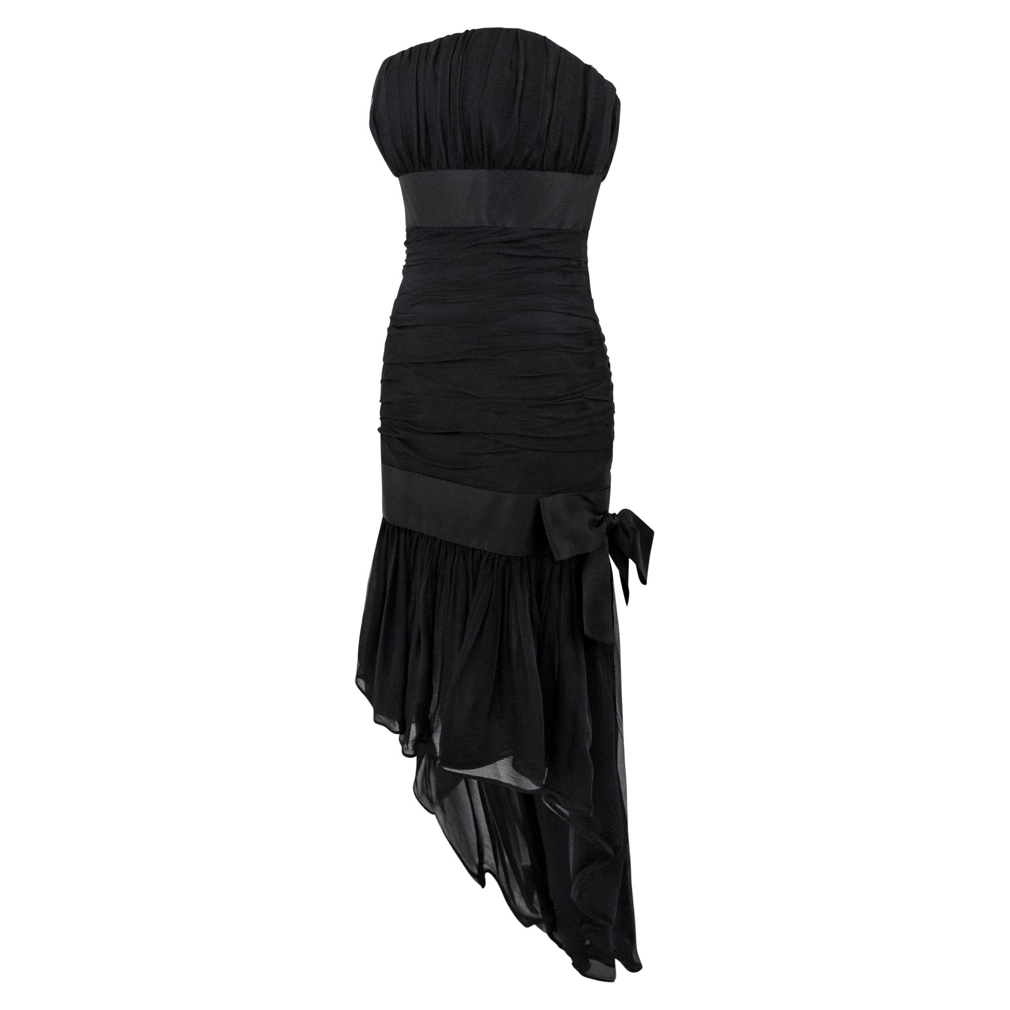 S/S 1987 Yves Saint Laurent Haute Couture Runway Black Chiffon Bow Strapless Dress - RealList