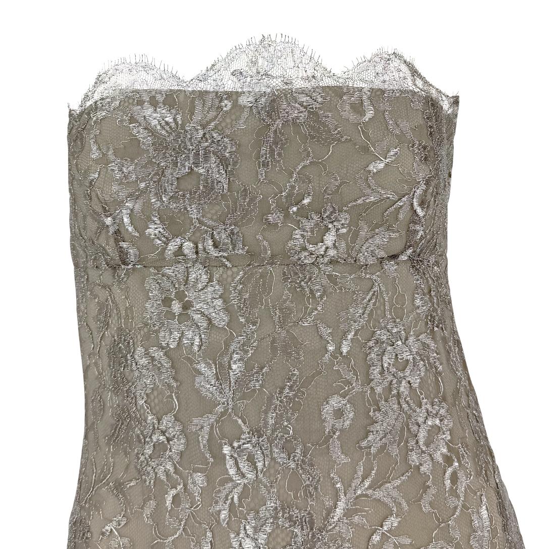 S/S 1988 Calvin Klein Runway Silver Metallic Floral Lace Cocktail Dress - RealList