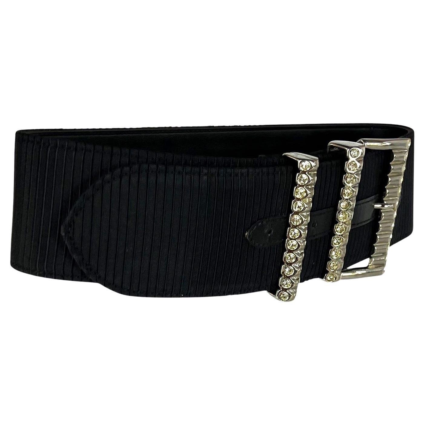 S/S 1988 Gianni Versace Ad Oversized Rhinestone Black Ribbed Satin Black Leather - RealList
