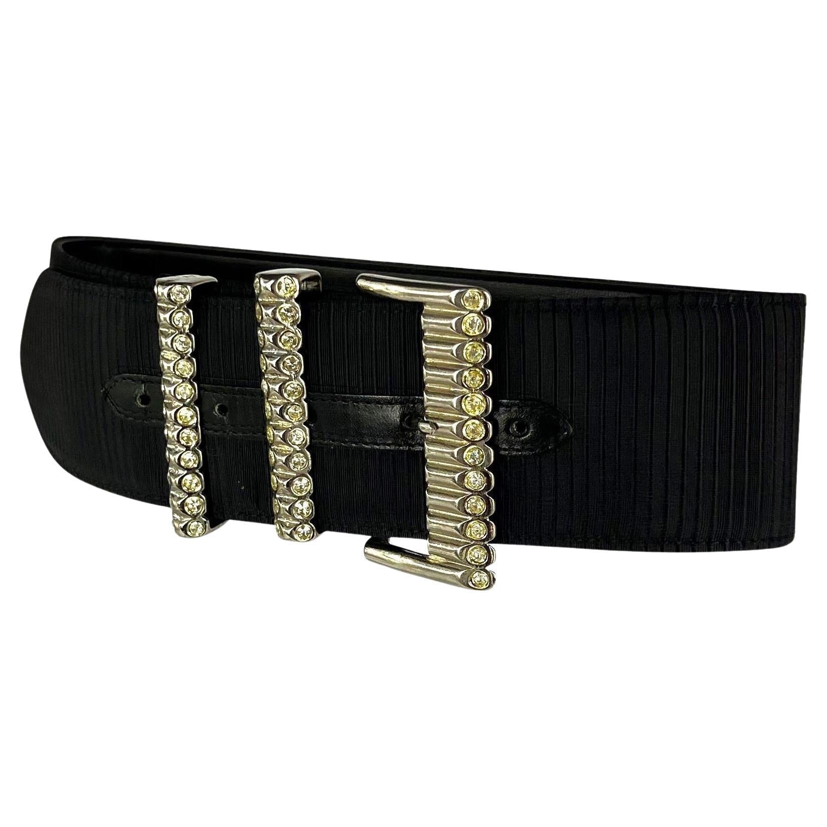 S/S 1988 Gianni Versace Ad Oversized Rhinestone Black Ribbed Satin Black Leather - RealList