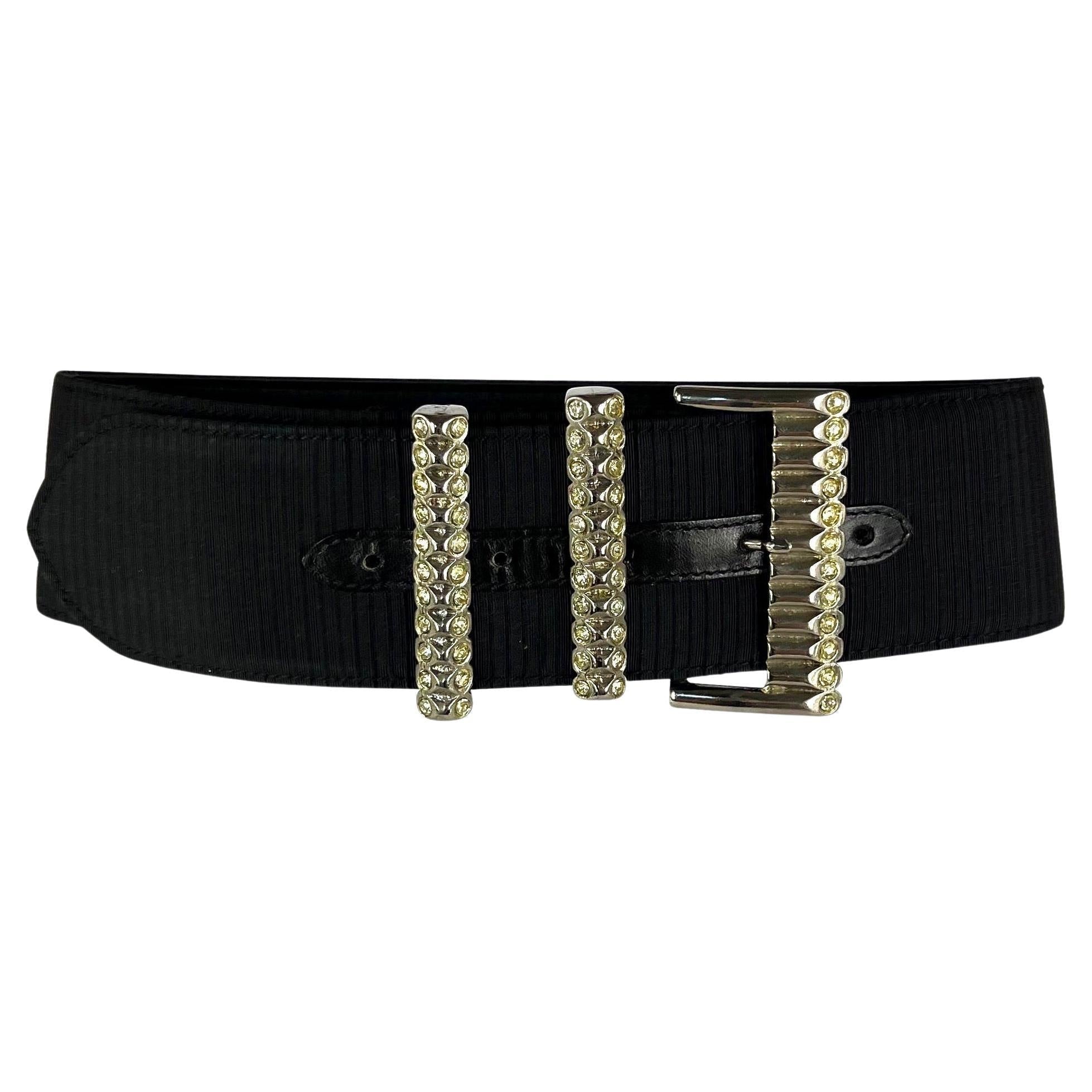 S/S 1988 Gianni Versace Ad Oversized Rhinestone Black Ribbed Satin Black Leather - RealList