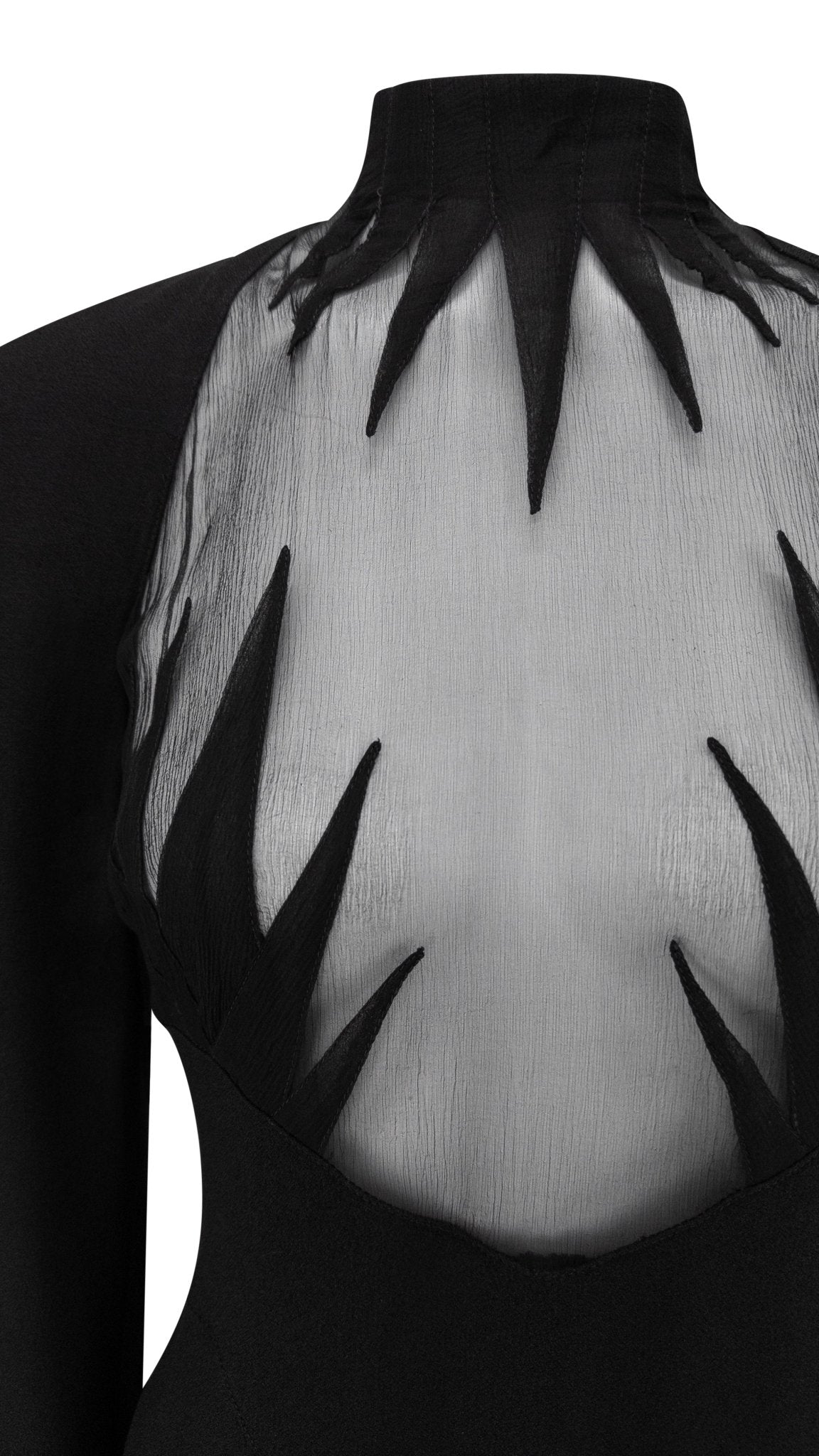 S/S 1988 Thierry Mugler Documented Sheer Black Bust Long Sleeve Mini Dress - RealList
