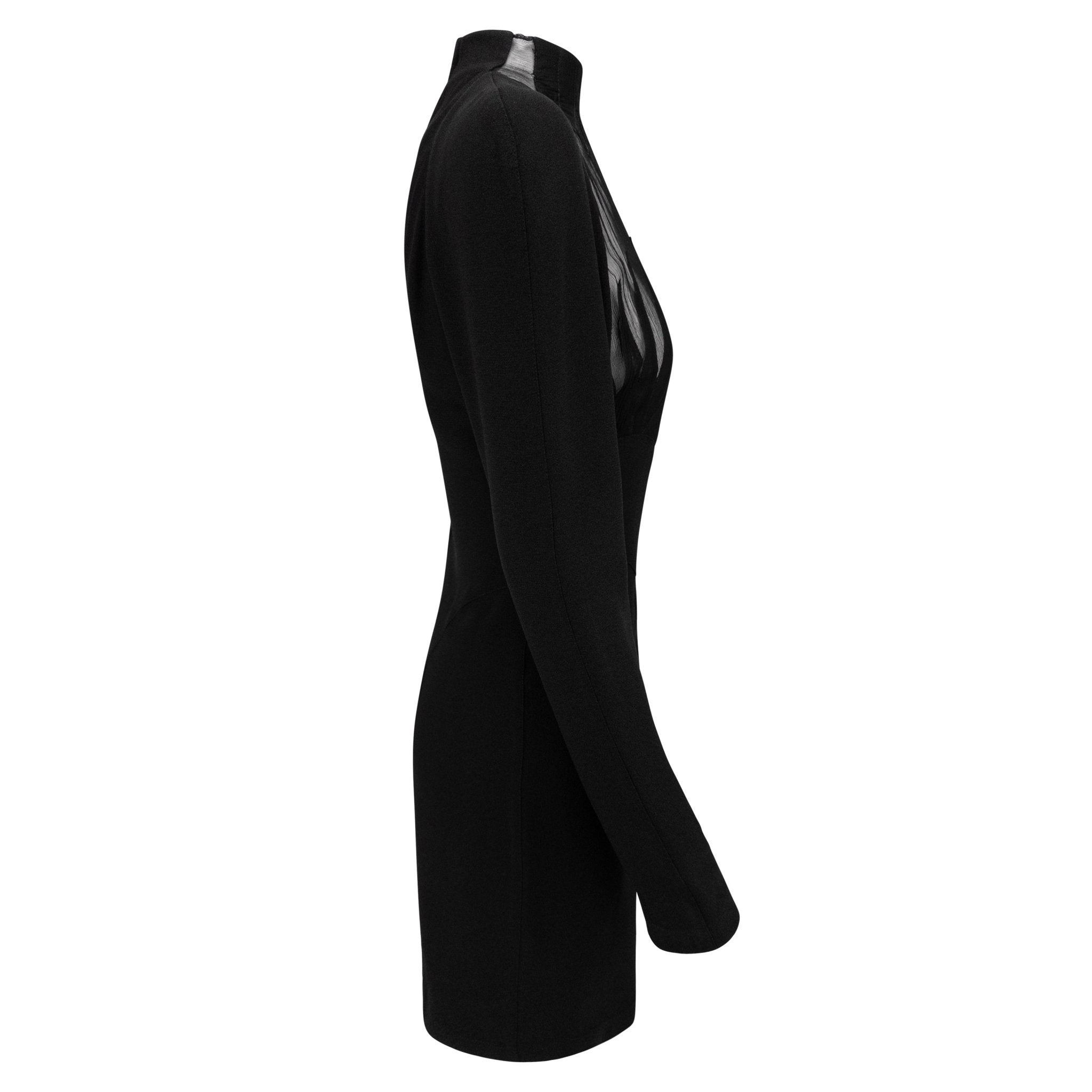 S/S 1988 Thierry Mugler Documented Sheer Black Bust Long Sleeve Mini Dress - RealList