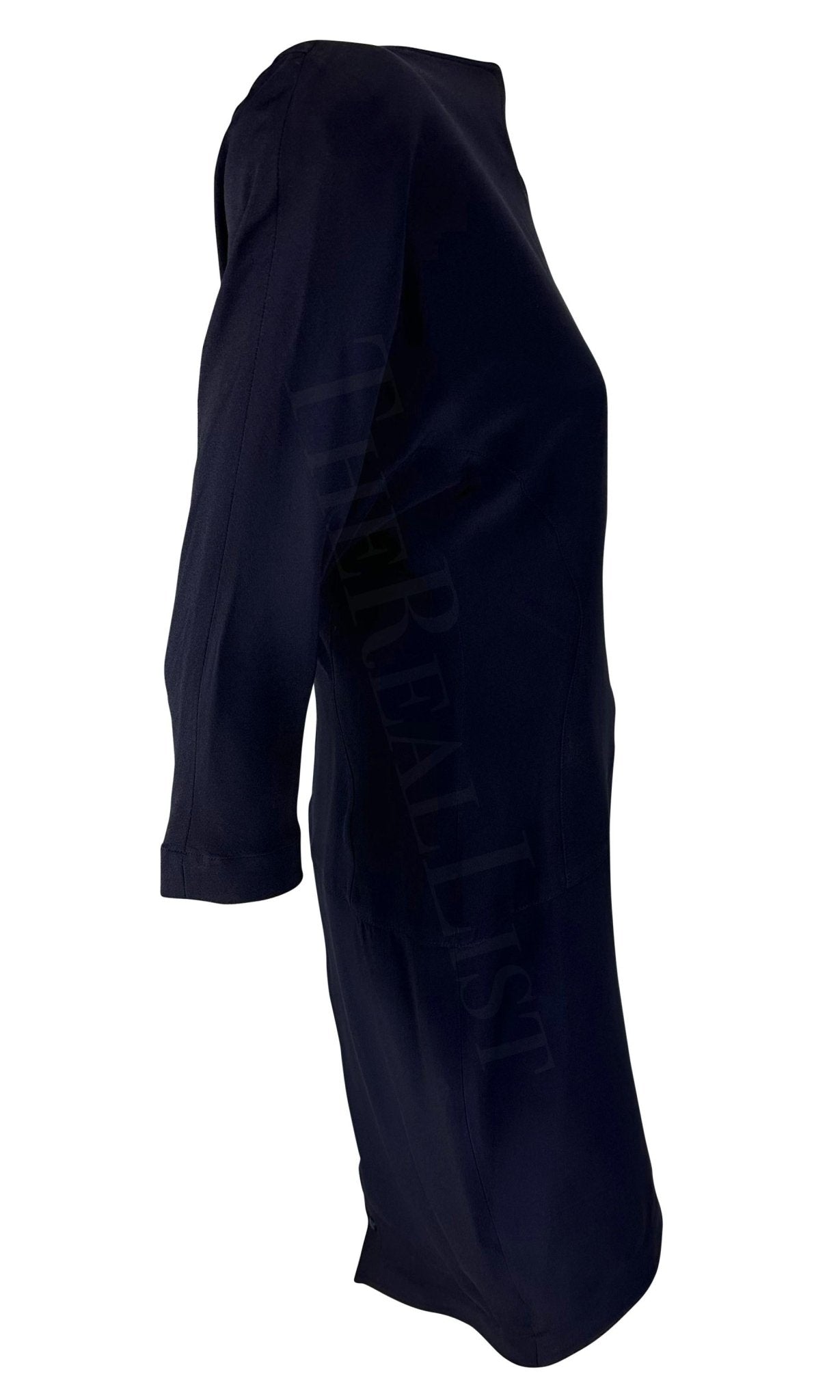 S/S 1988 Thierry Mugler Runway Ad Asymmetric Sculptural Navy Snap Dress - RealList