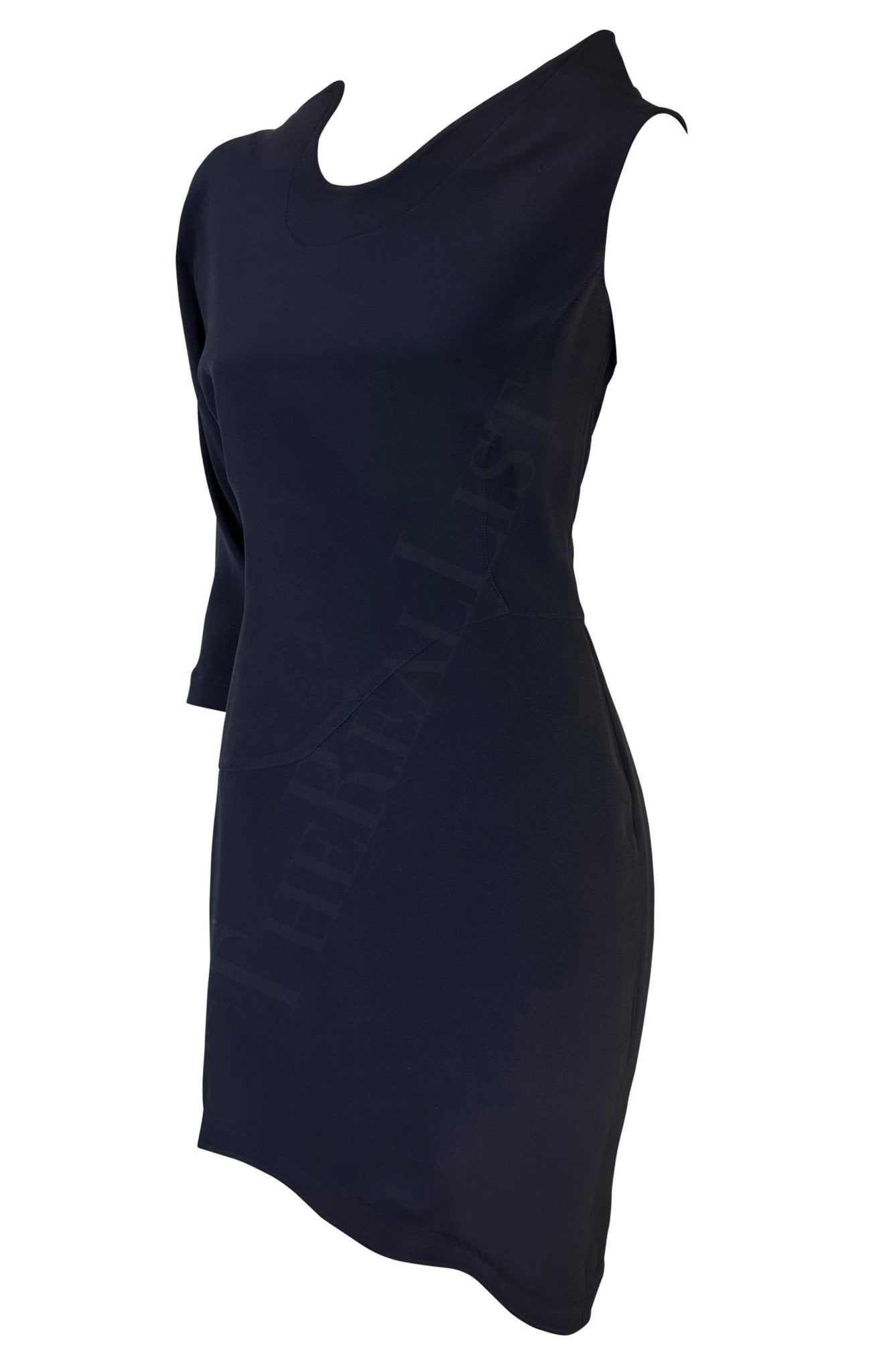 S/S 1988 Thierry Mugler Runway Ad Asymmetric Sculptural Navy Snap Dress - RealList