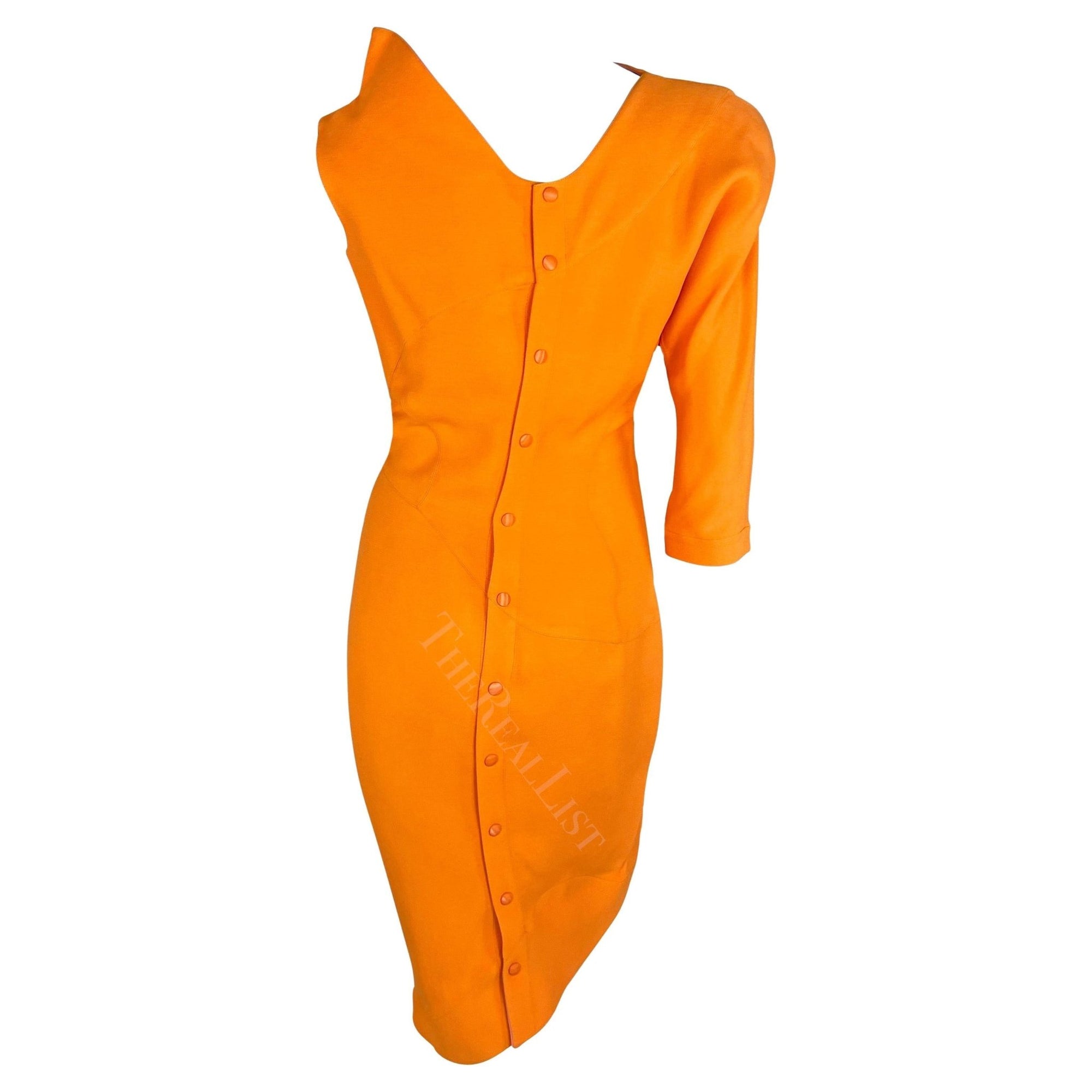 S/S 1988 Thierry Mugler Runway Ad Orange One Sleeve Sculptural Sahara Dress - RealList