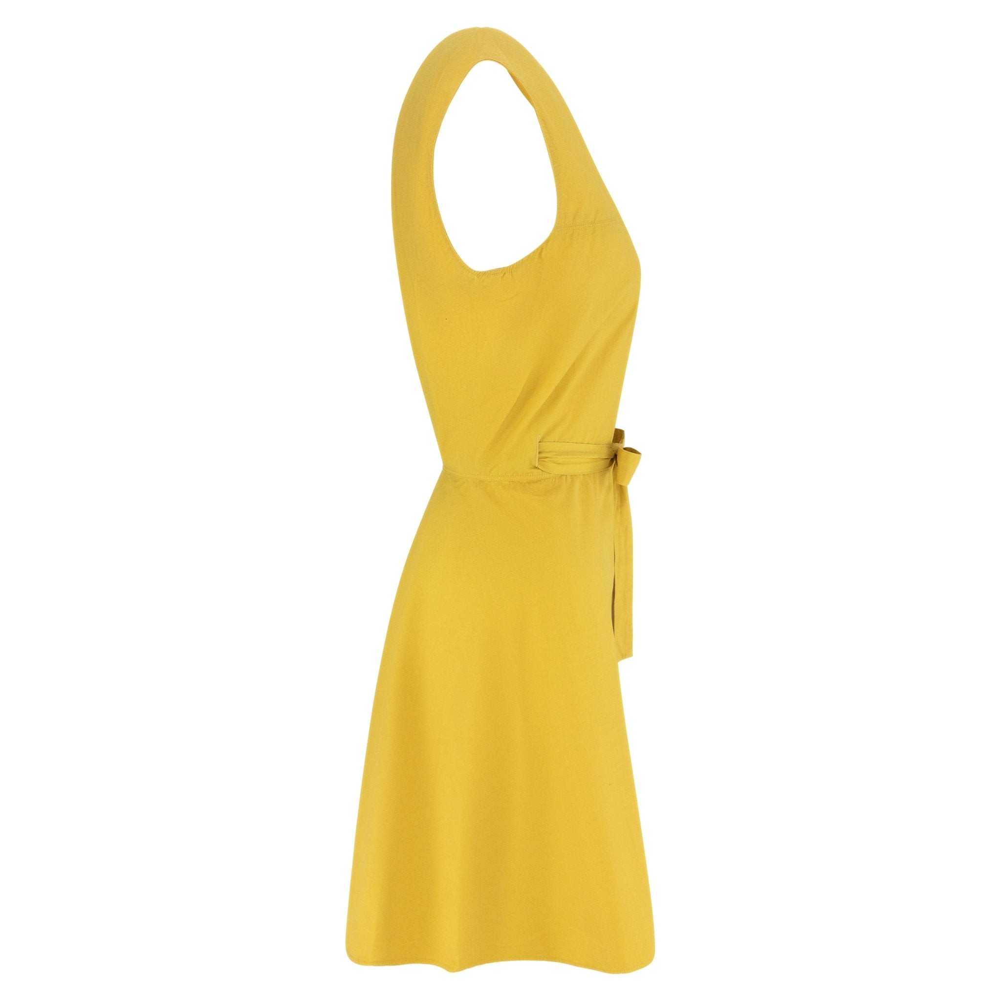 S/S 1989 Azzedine Alaïa Marigold Yellow Cotton Sleeveless Wrap Mini Dress - RealList