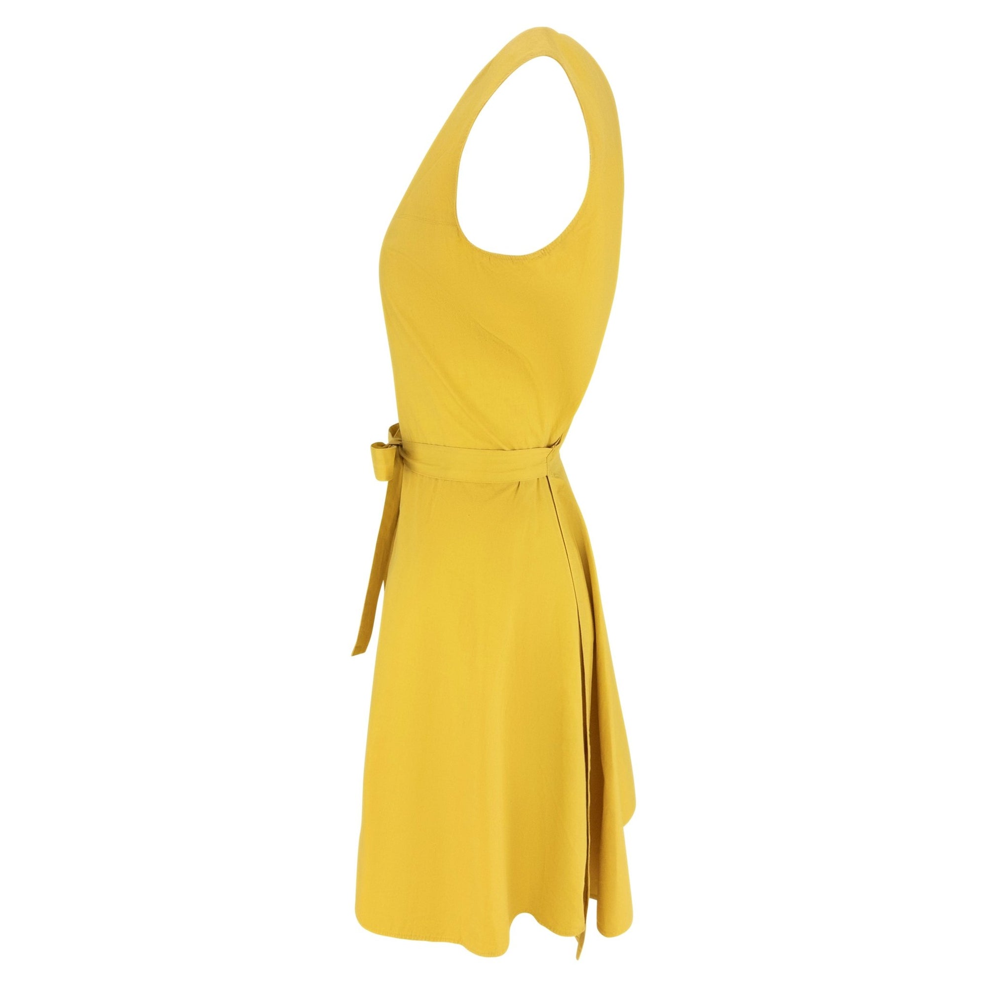S/S 1989 Azzedine Alaïa Marigold Yellow Cotton Sleeveless Wrap Mini Dress - RealList