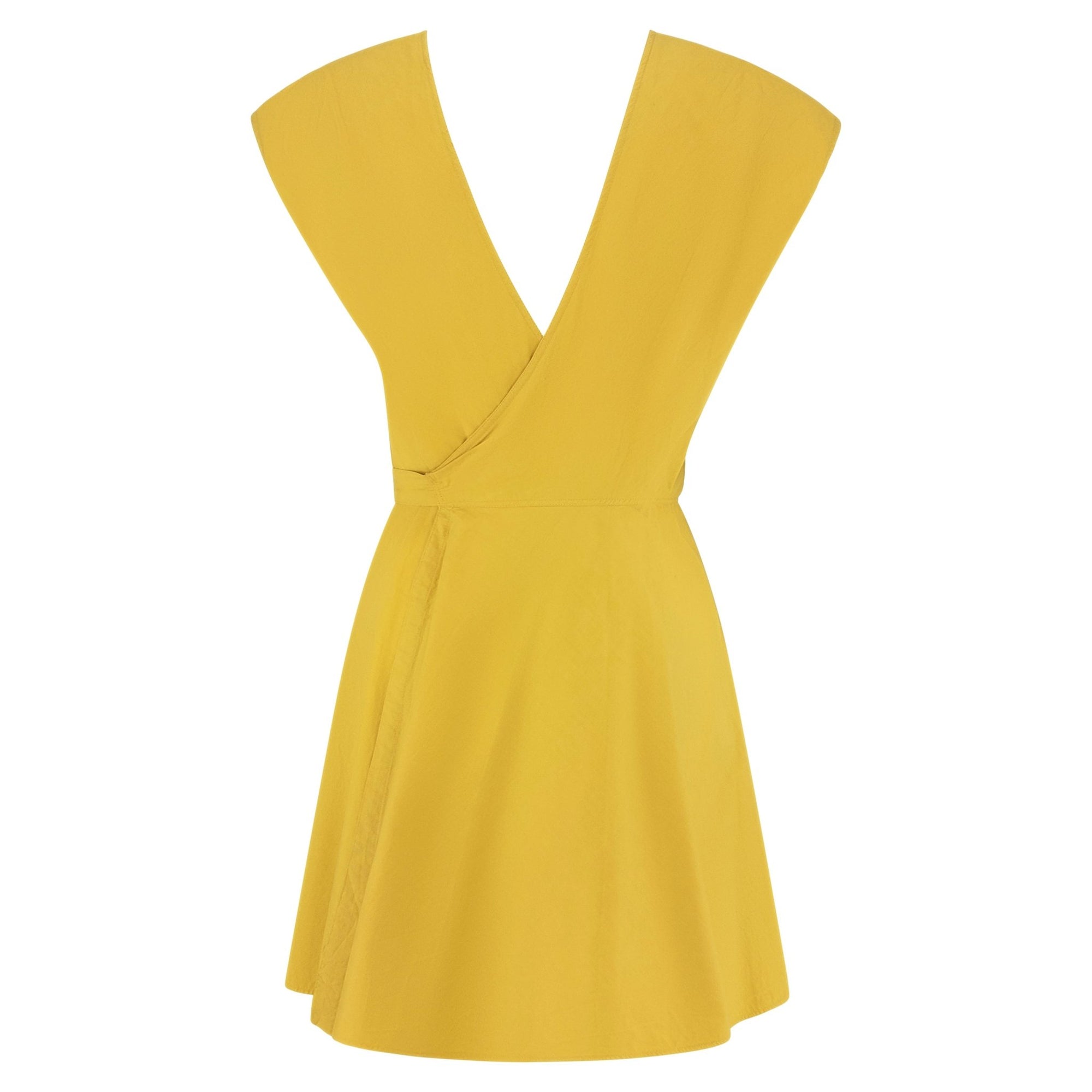 S/S 1989 Azzedine Alaïa Marigold Yellow Cotton Sleeveless Wrap Mini Dress - RealList