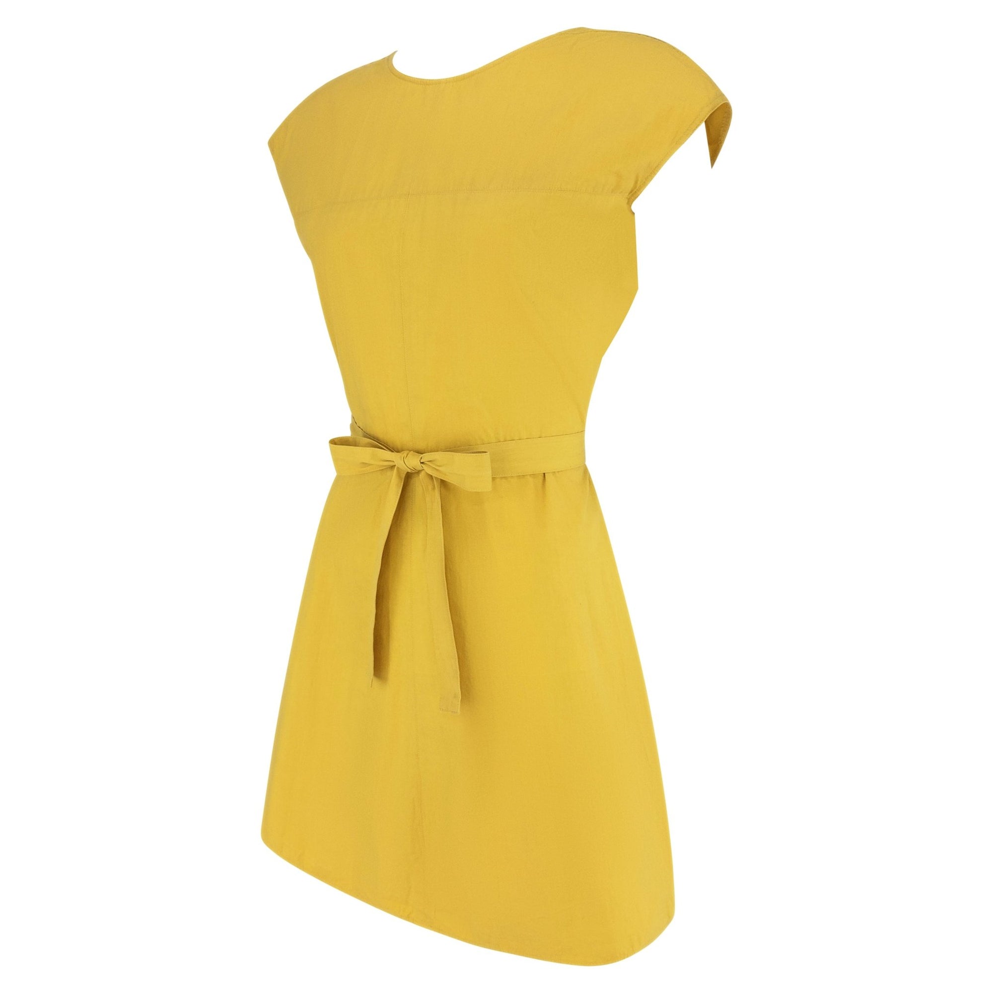 S/S 1989 Azzedine Alaïa Marigold Yellow Cotton Sleeveless Wrap Mini Dress - RealList