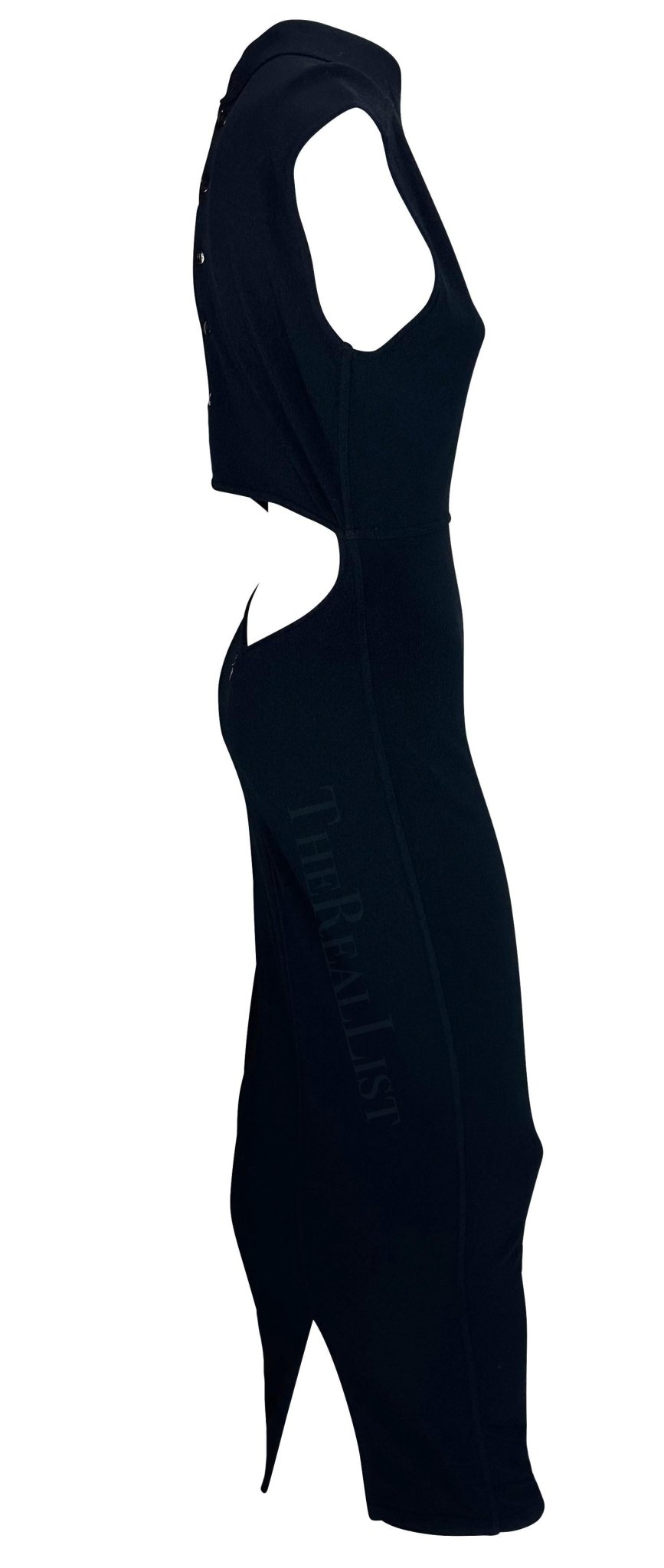 S/S 1989 Azzedine Alaïa Runway Black Cutout Collar Knit Bodycon Stretch Dress - RealList
