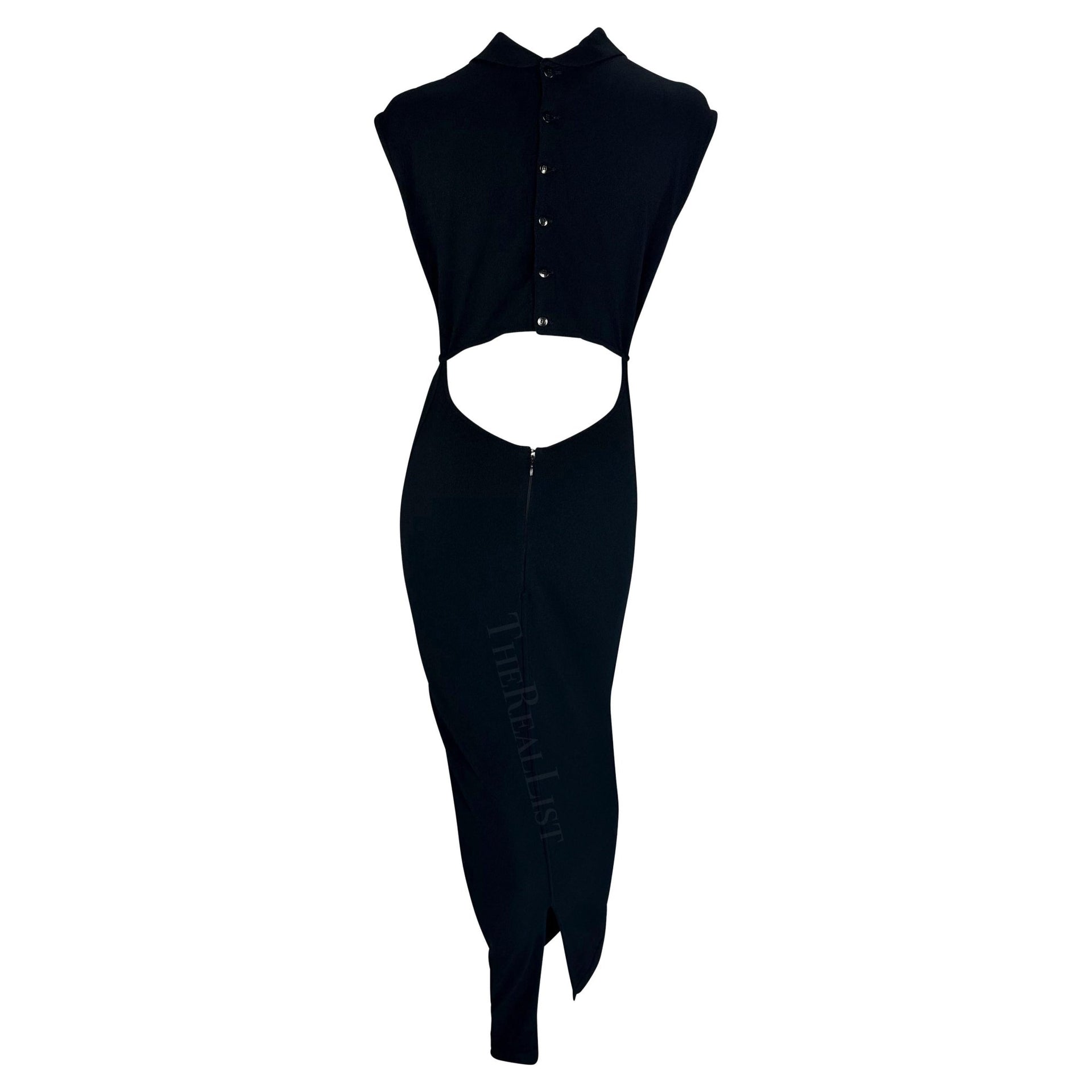 S/S 1989 Azzedine Alaïa Runway Black Cutout Collar Knit Bodycon Stretch Dress - RealList