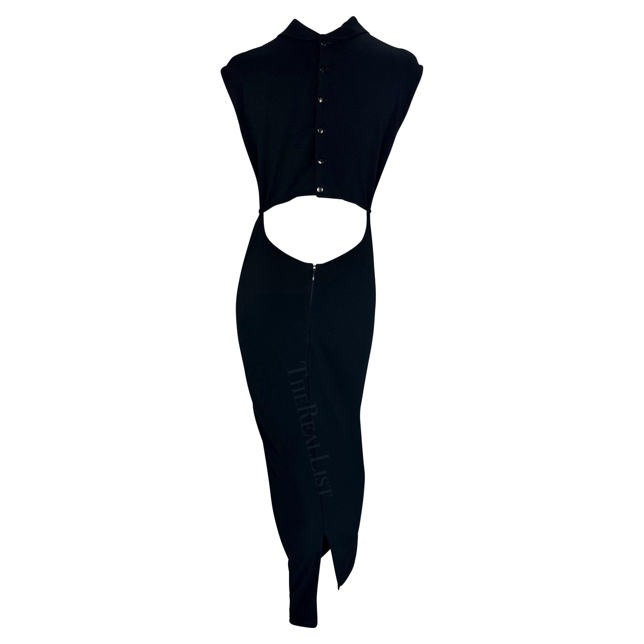 S/S 1989 Azzedine Alaïa Runway Black Cutout Collar Knit Bodycon Stretch Dress - RealList