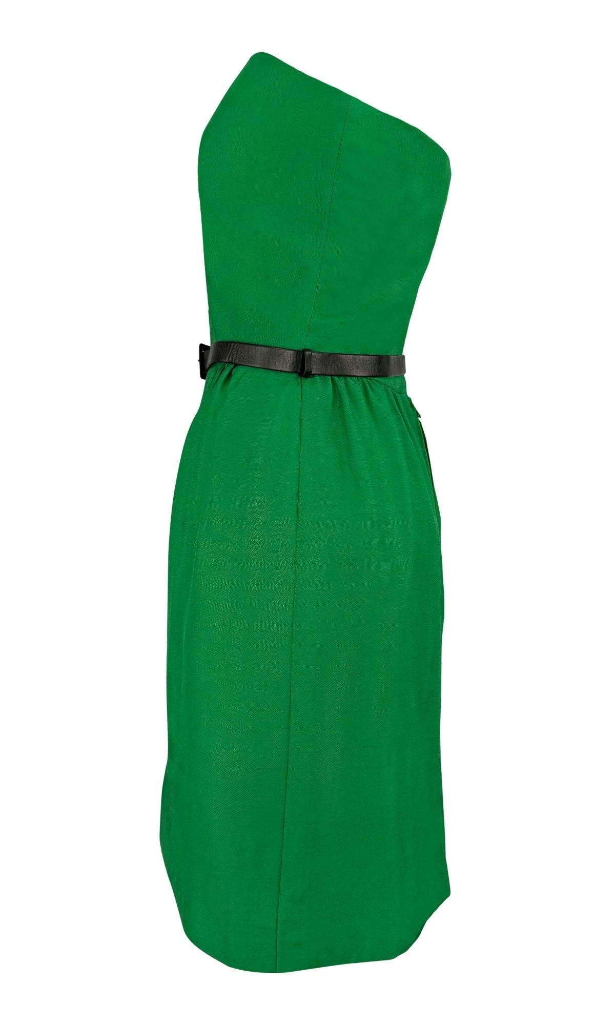 S/S 1989 Guy Laroche Haute Couture Belted Green Silk Strapless Flare Dress - RealList