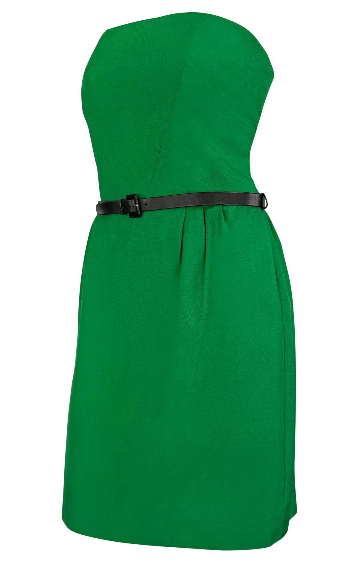 S/S 1989 Guy Laroche Haute Couture Belted Green Silk Strapless Flare Dress - RealList
