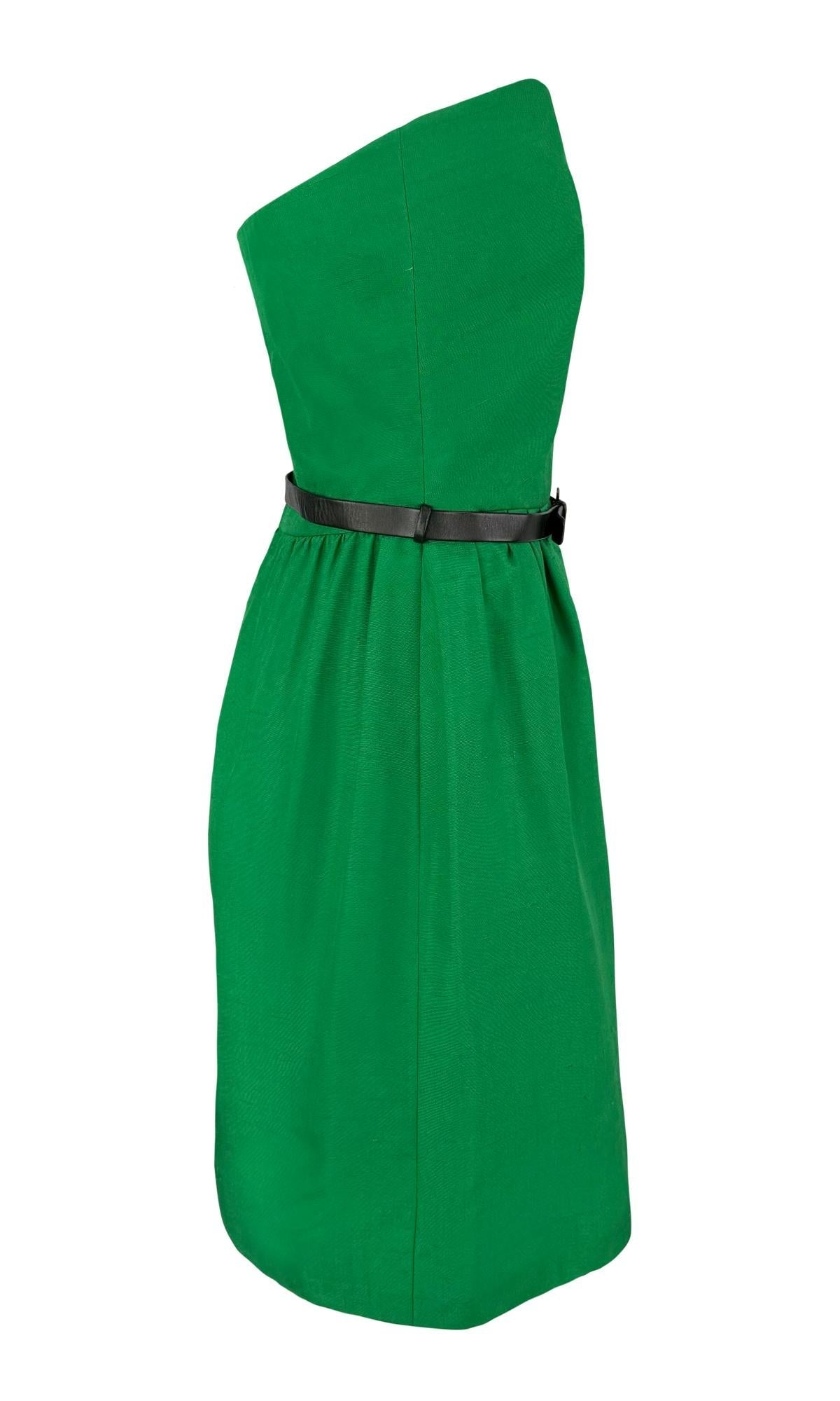 S/S 1989 Guy Laroche Haute Couture Belted Green Silk Strapless Flare Dress - RealList
