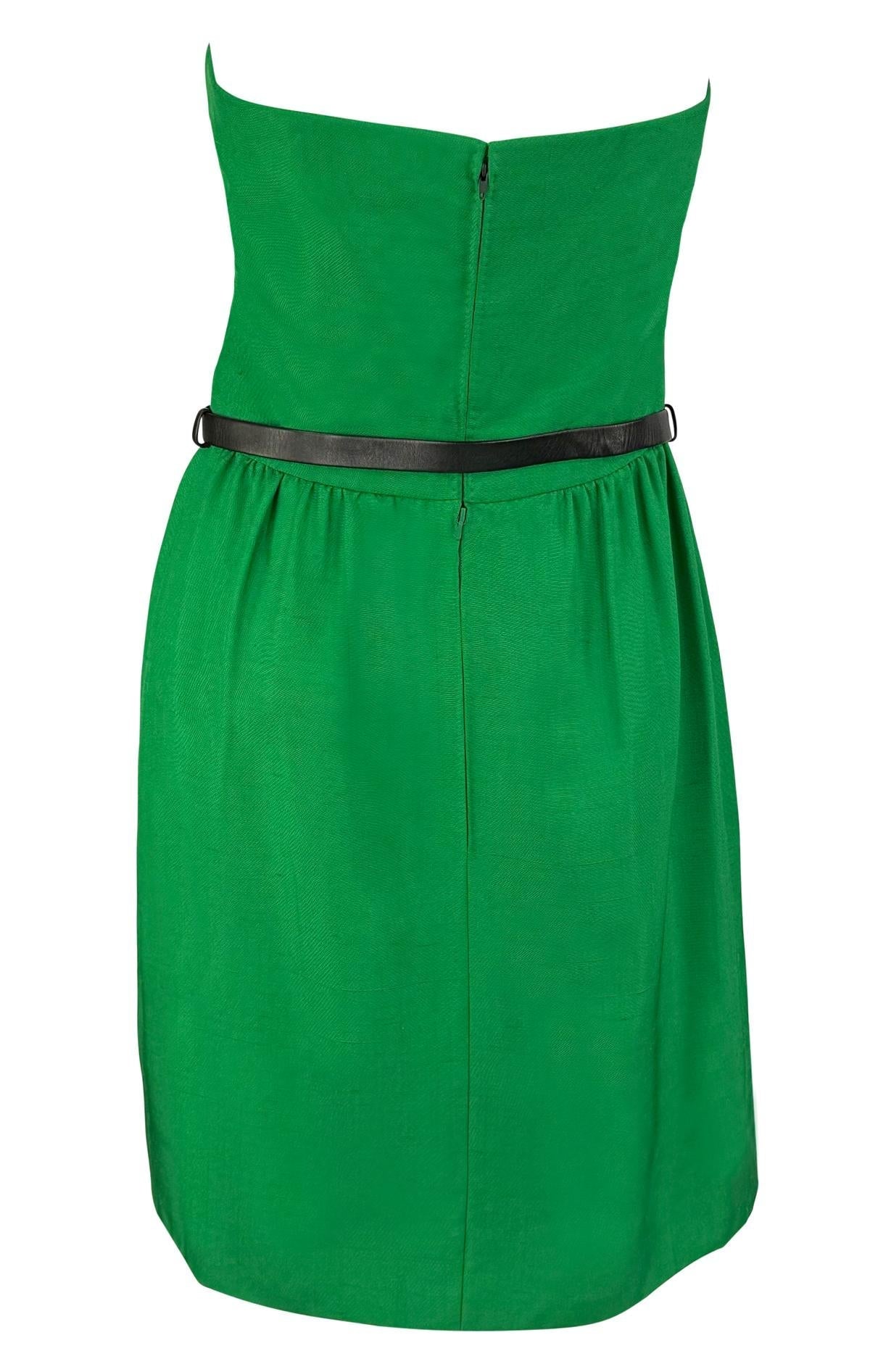 S/S 1989 Guy Laroche Haute Couture Belted Green Silk Strapless Flare Dress - RealList