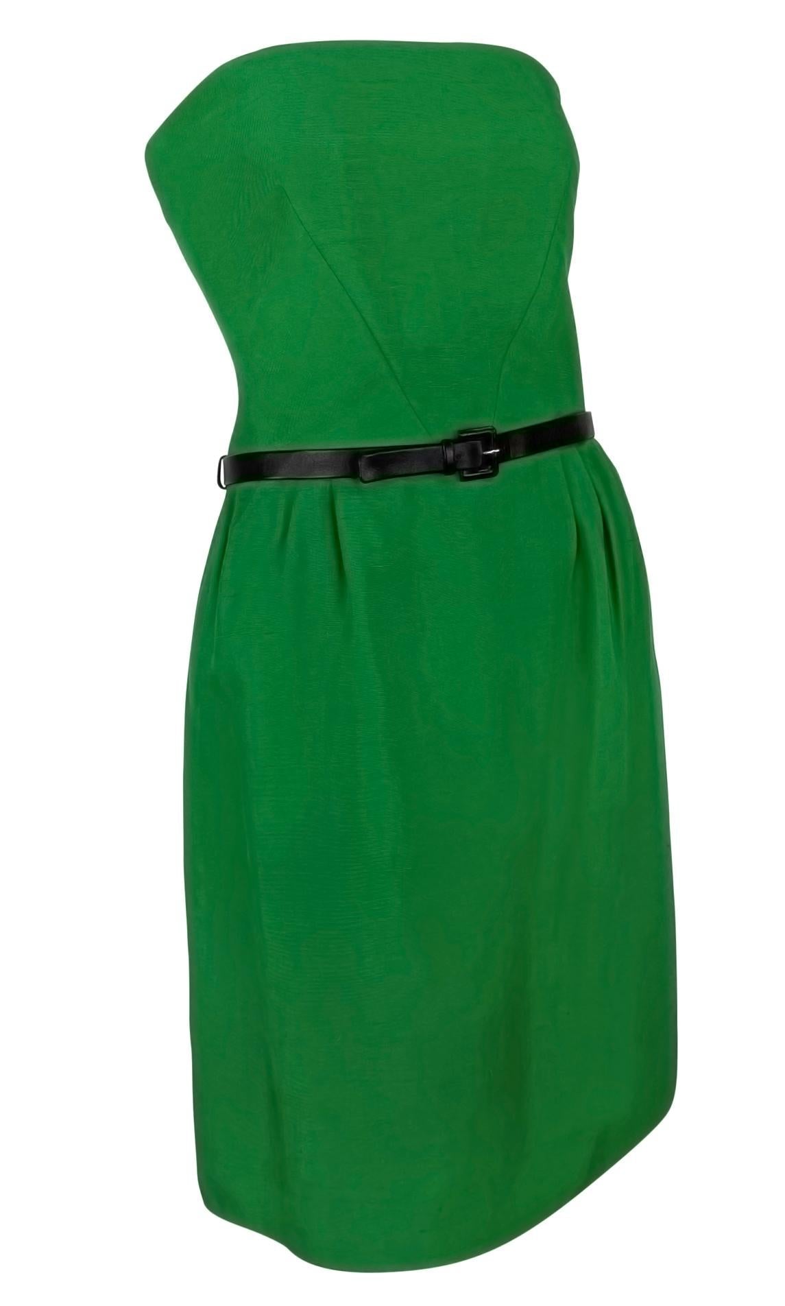 S/S 1989 Guy Laroche Haute Couture Belted Green Silk Strapless Flare Dress - RealList