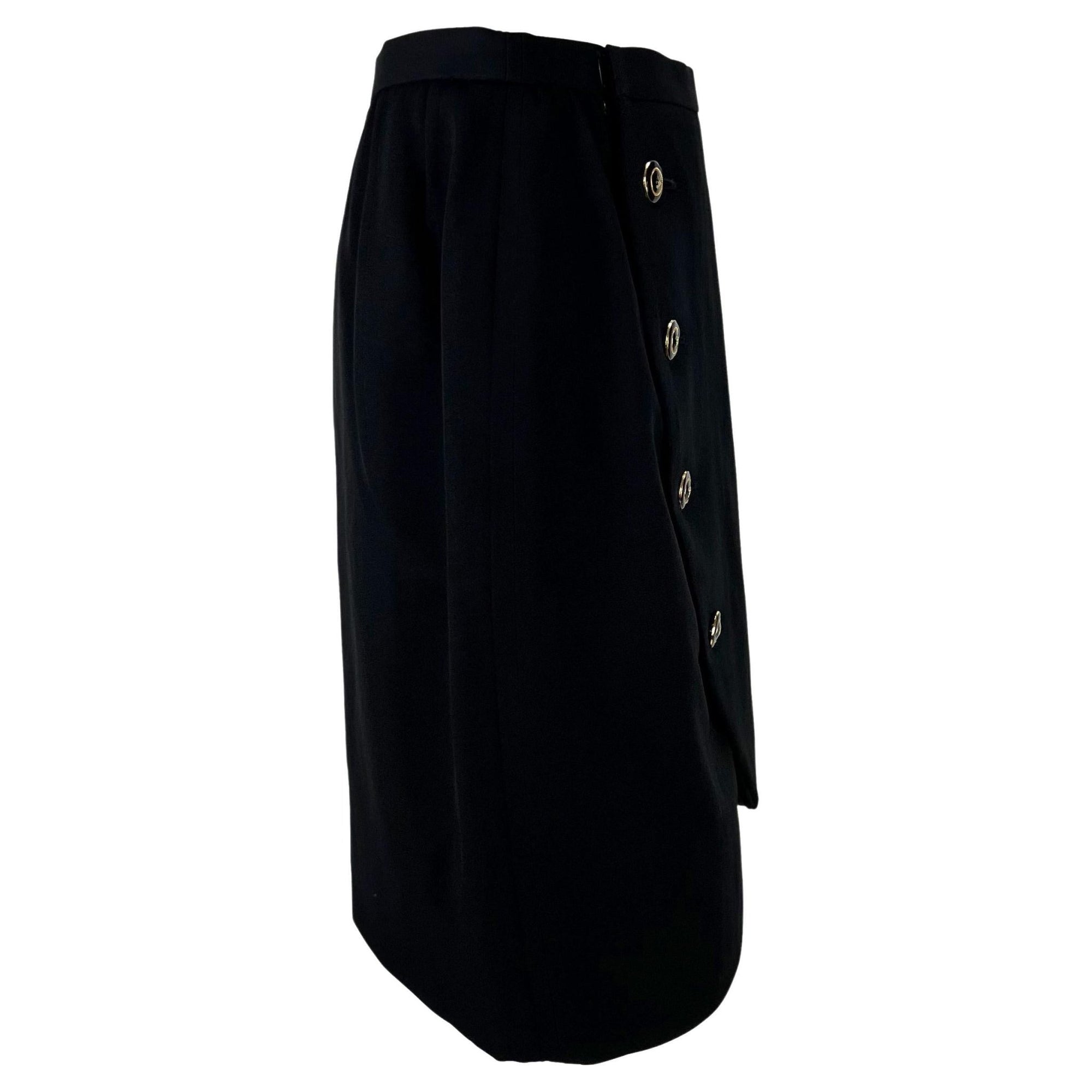 S/S 1989 Yves Saint Laurent Rive Gauche Black Wool Wrap Button Skirt - RealList