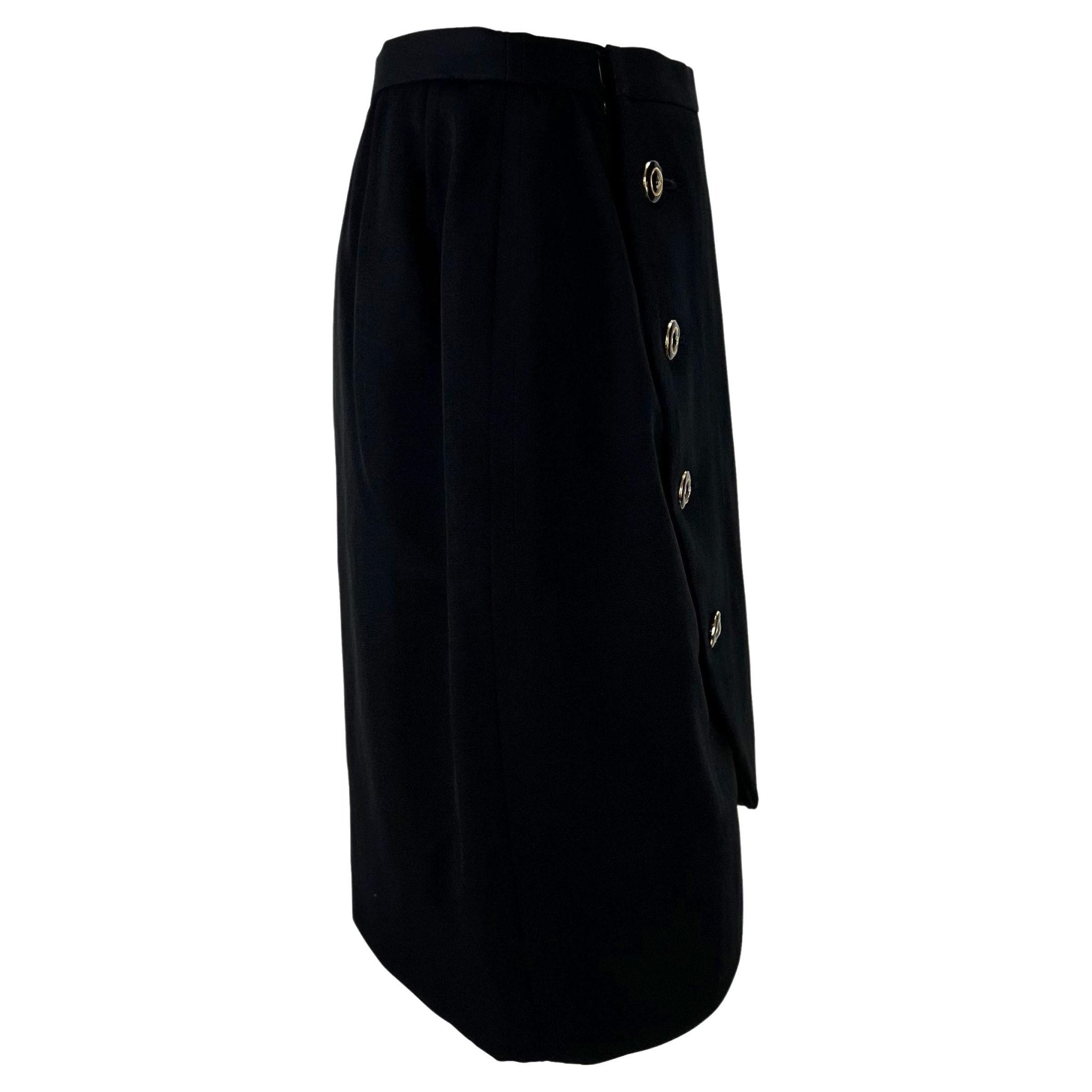 S/S 1989 Yves Saint Laurent Rive Gauche Black Wool Wrap Button Skirt - RealList