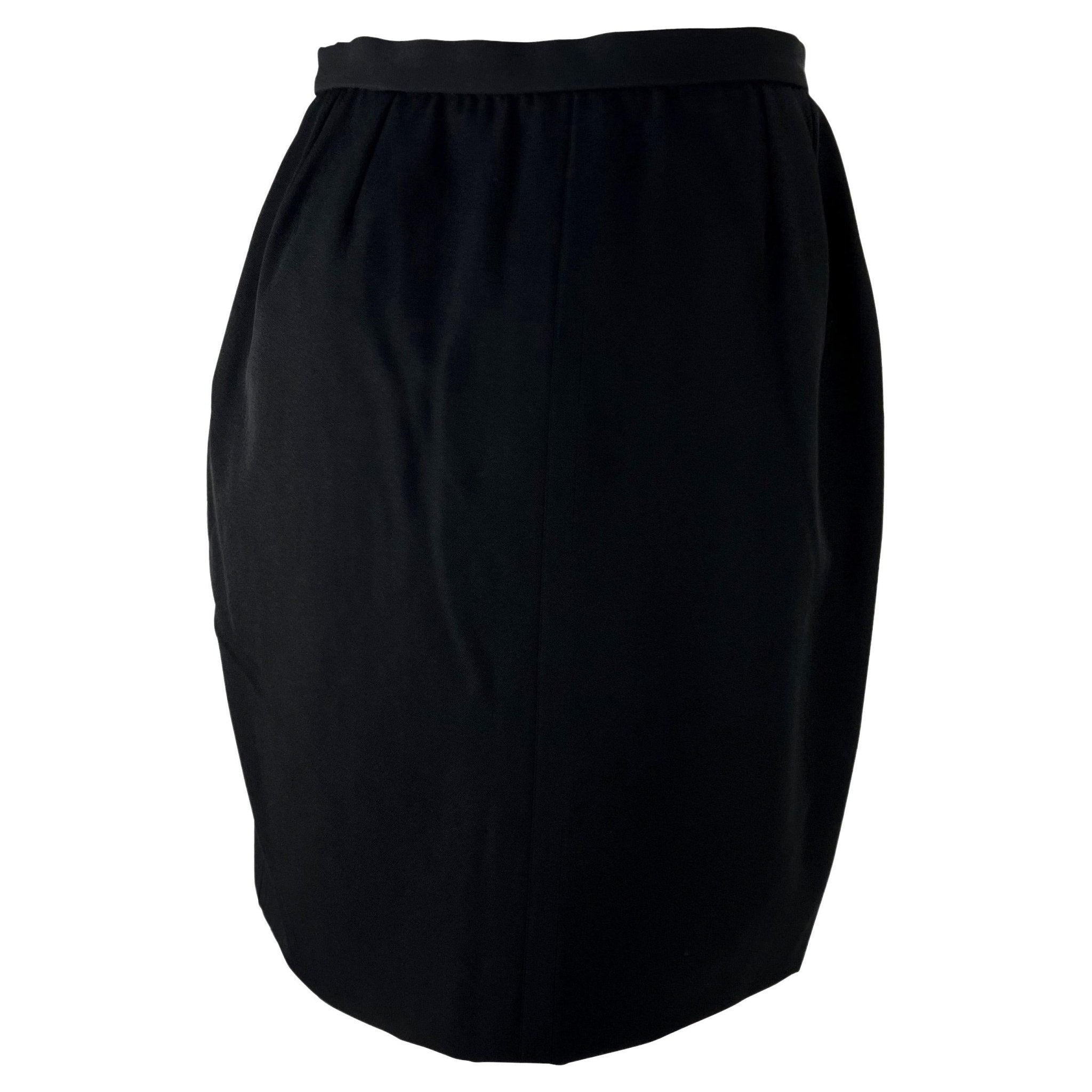 S/S 1989 Yves Saint Laurent Rive Gauche Black Wool Wrap Button Skirt - RealList