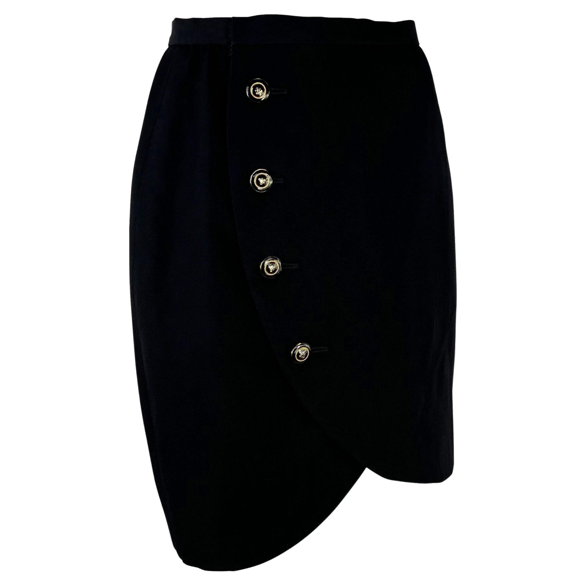 S/S 1989 Yves Saint Laurent Rive Gauche Black Wool Wrap Button Skirt - RealList