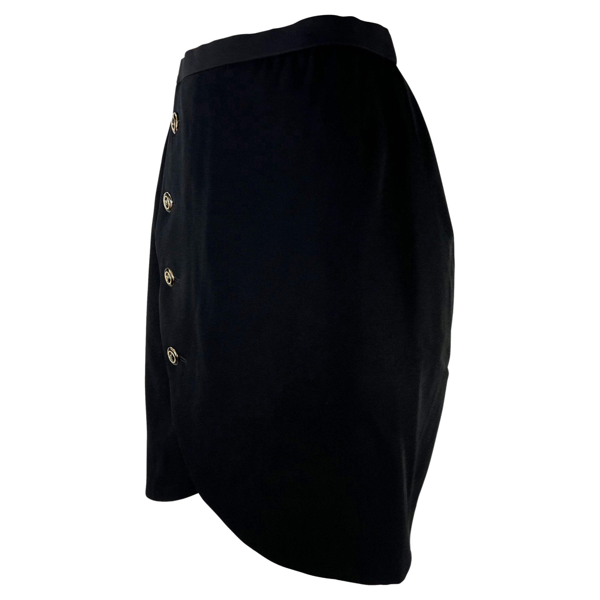 S/S 1989 Yves Saint Laurent Rive Gauche Black Wool Wrap Button Skirt - RealList