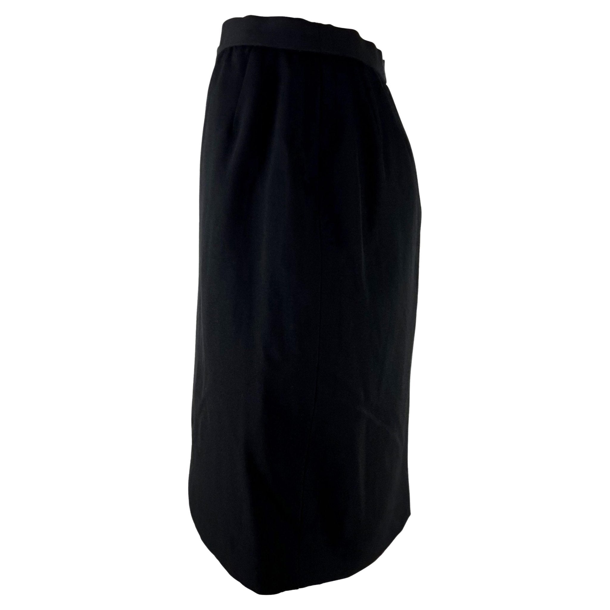 S/S 1989 Yves Saint Laurent Rive Gauche Black Wool Wrap Button Skirt - RealList