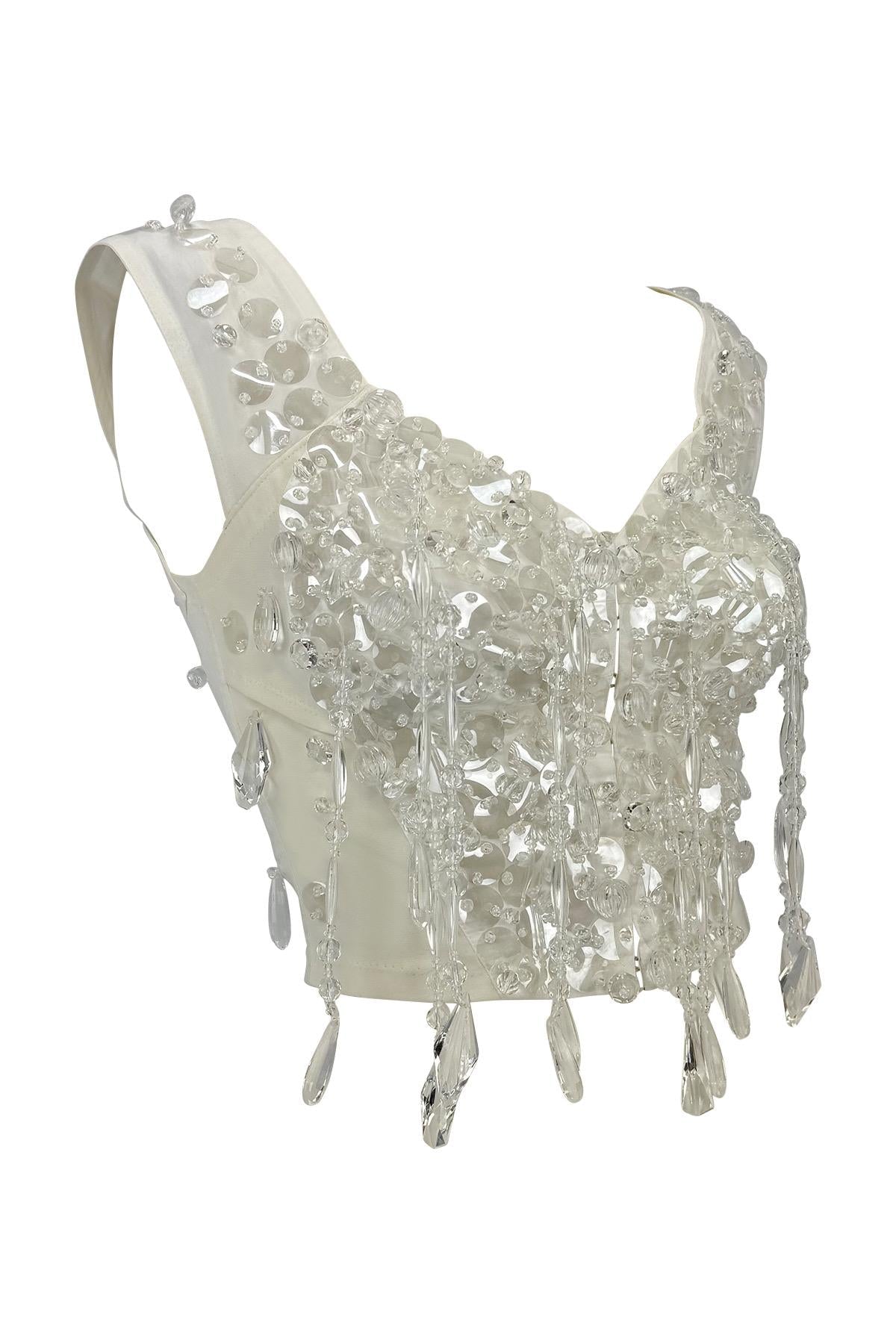 S/S 1990 Dolce & Gabbana Runway Crystal Beaded Fringe Bustier Corset Top - RealList