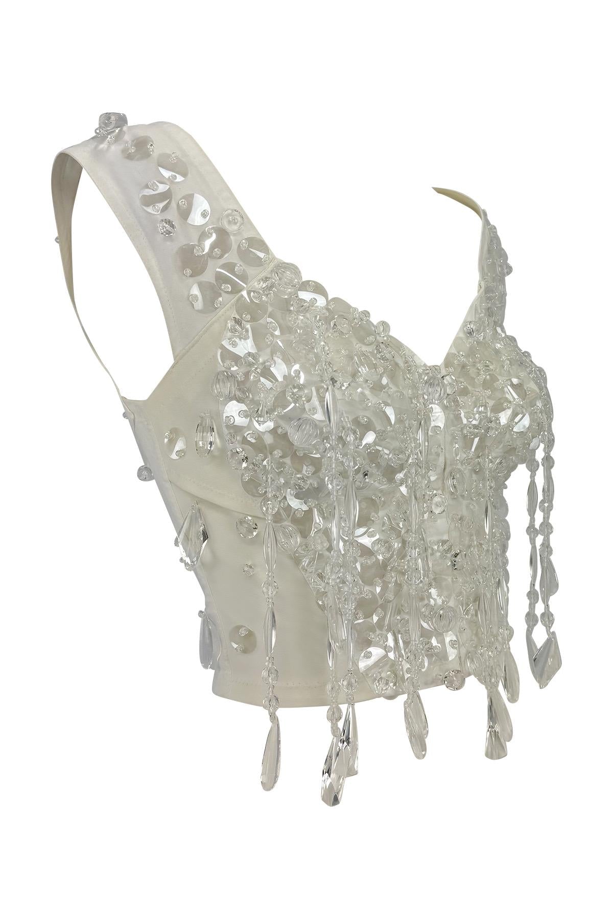 S/S 1990 Dolce & Gabbana Runway Crystal Beaded Fringe Bustier Corset Top - RealList