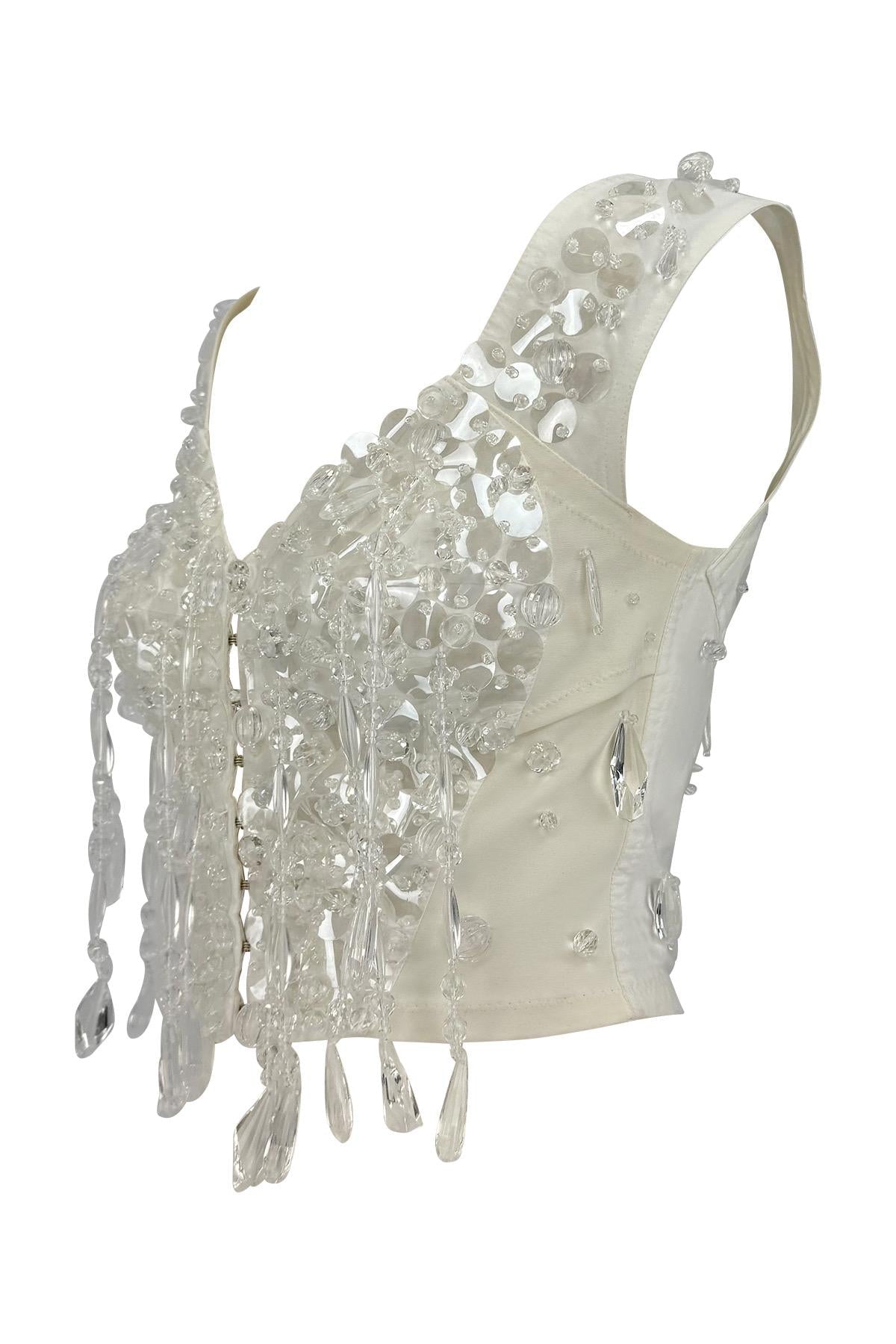 S/S 1990 Dolce & Gabbana Runway Crystal Beaded Fringe Bustier Corset Top - RealList
