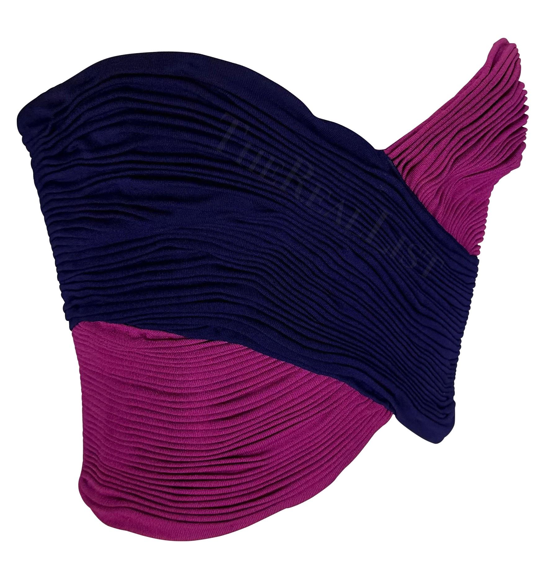 S/S 1990 Gianni Versace Purple and Pink Ruched Bustier Crop Top - RealList