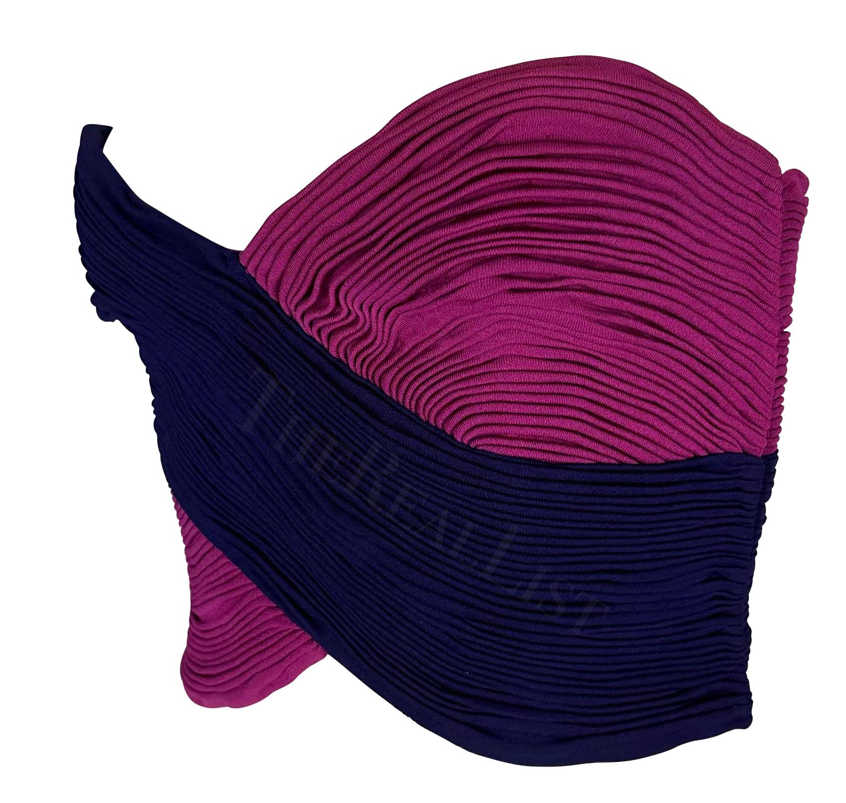 S/S 1990 Gianni Versace Purple and Pink Ruched Bustier Crop Top - RealList
