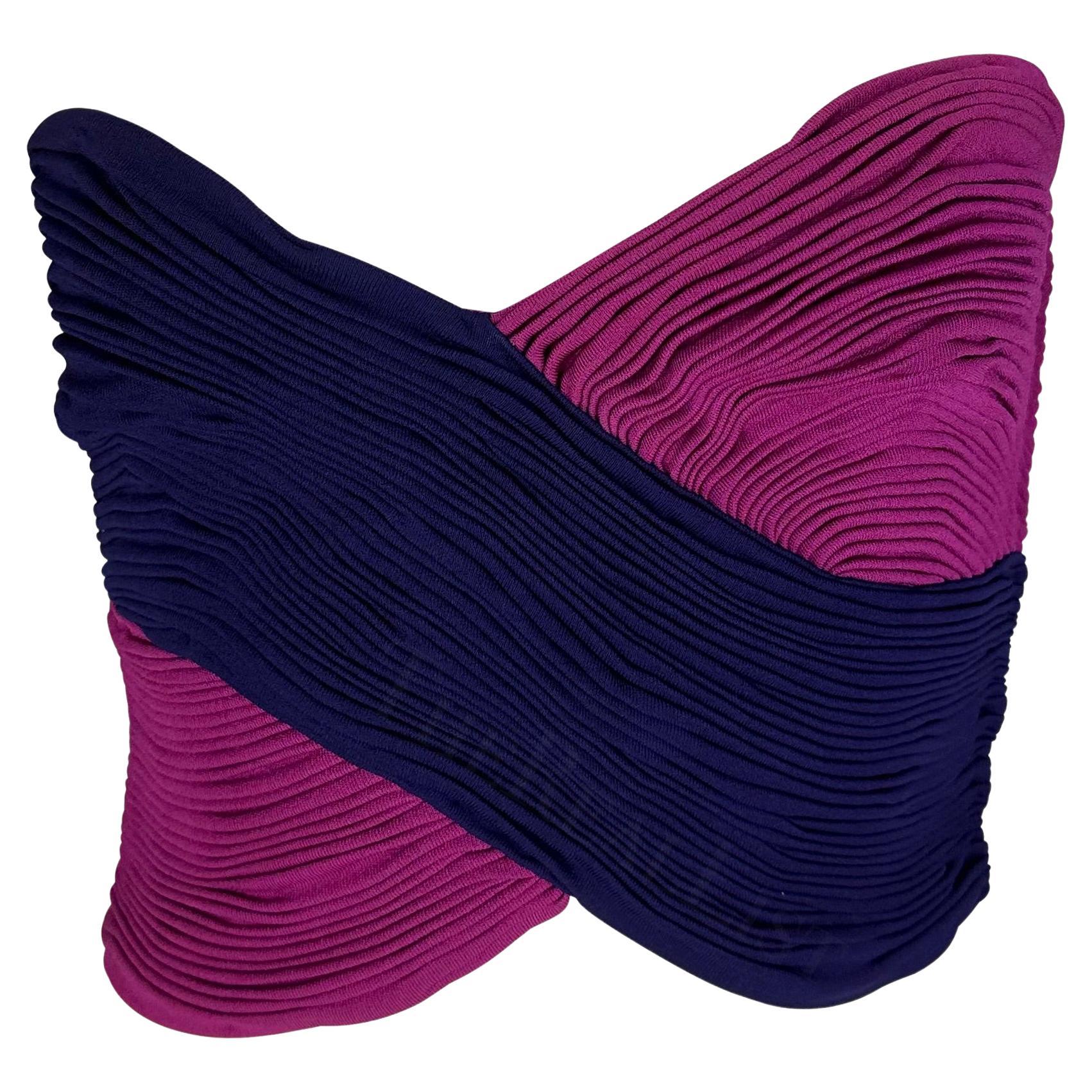 S/S 1990 Gianni Versace Purple and Pink Ruched Bustier Crop Top - RealList