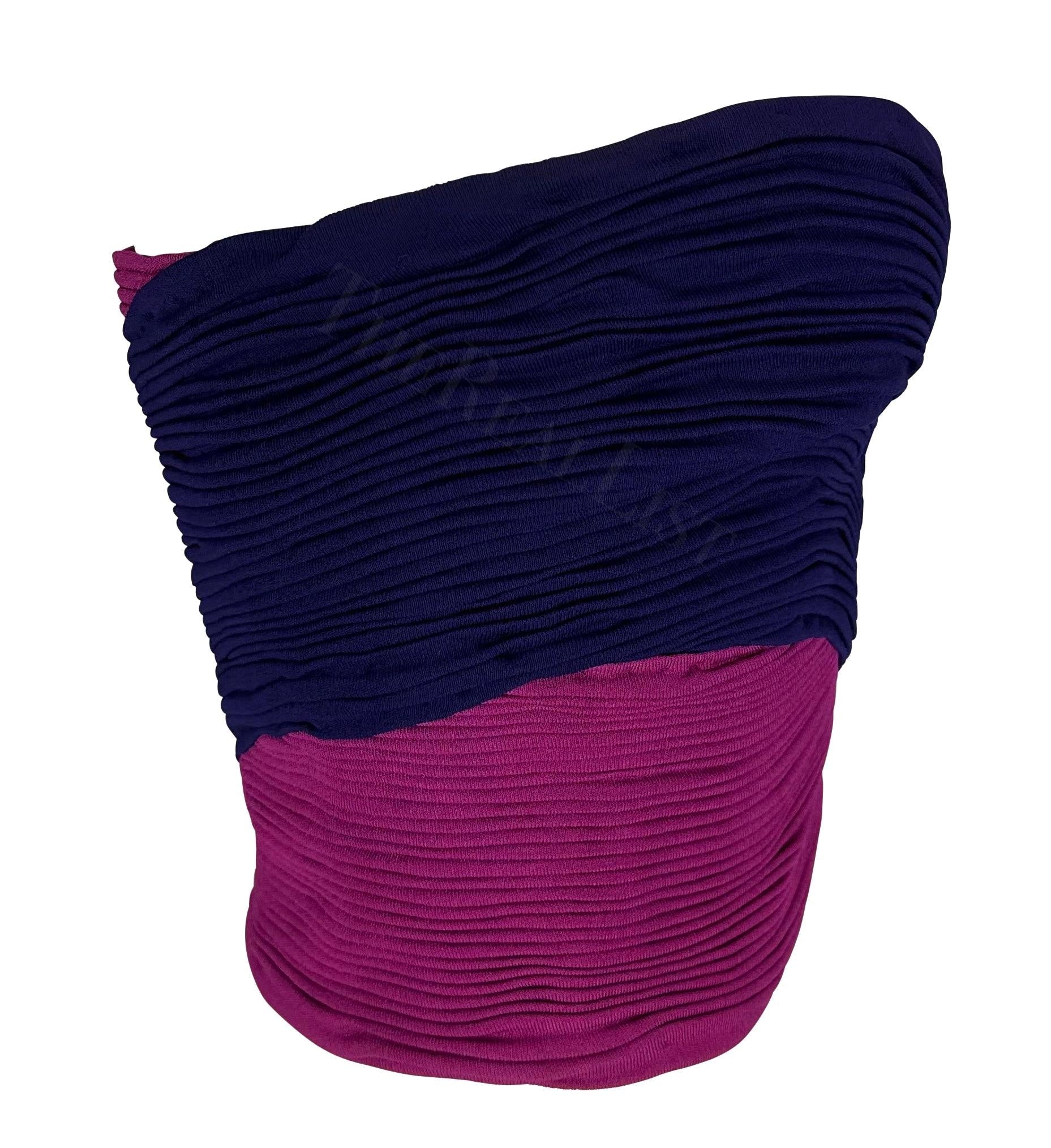 S/S 1990 Gianni Versace Purple and Pink Ruched Bustier Crop Top - RealList
