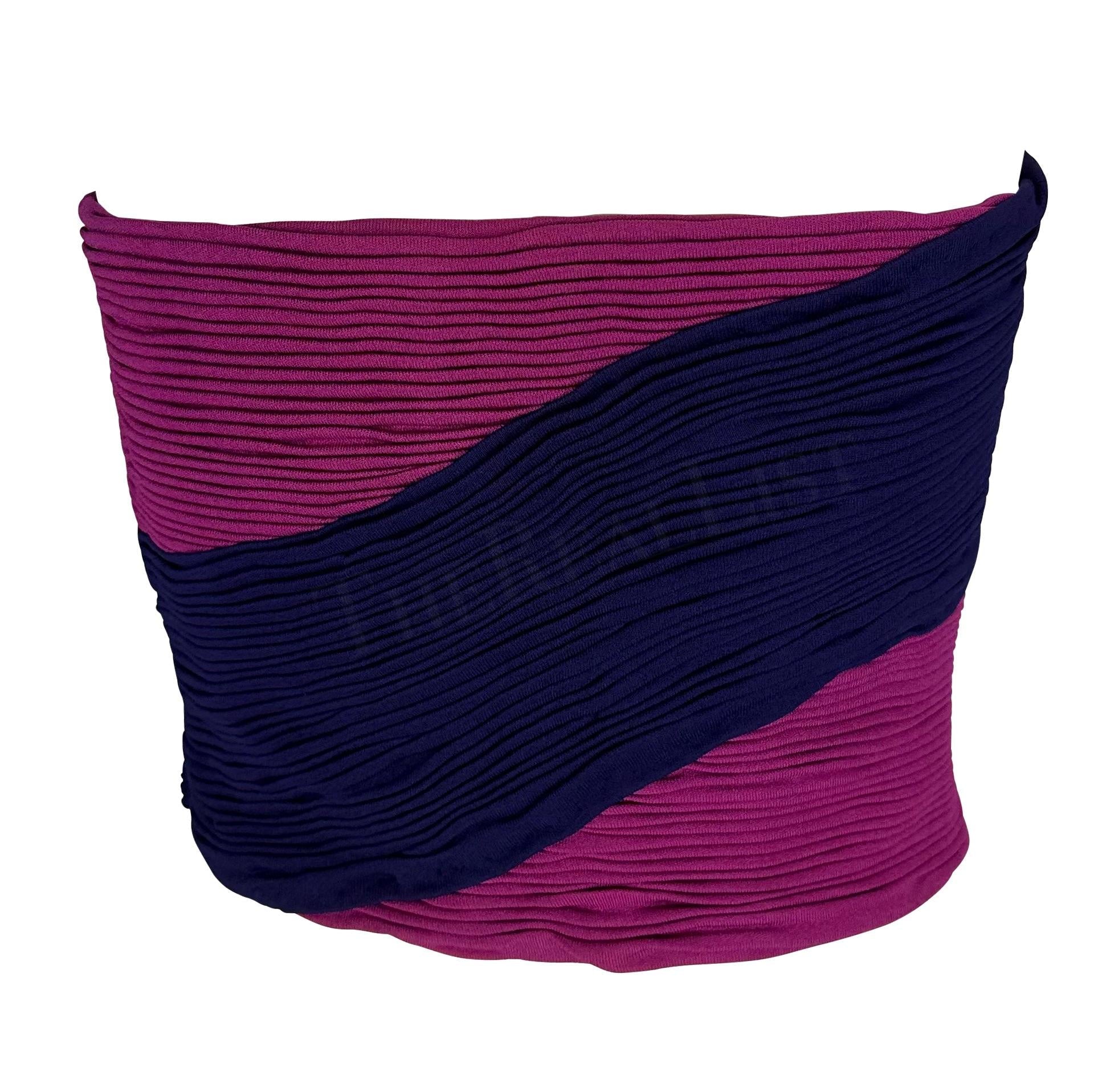 S/S 1990 Gianni Versace Purple and Pink Ruched Bustier Crop Top - RealList