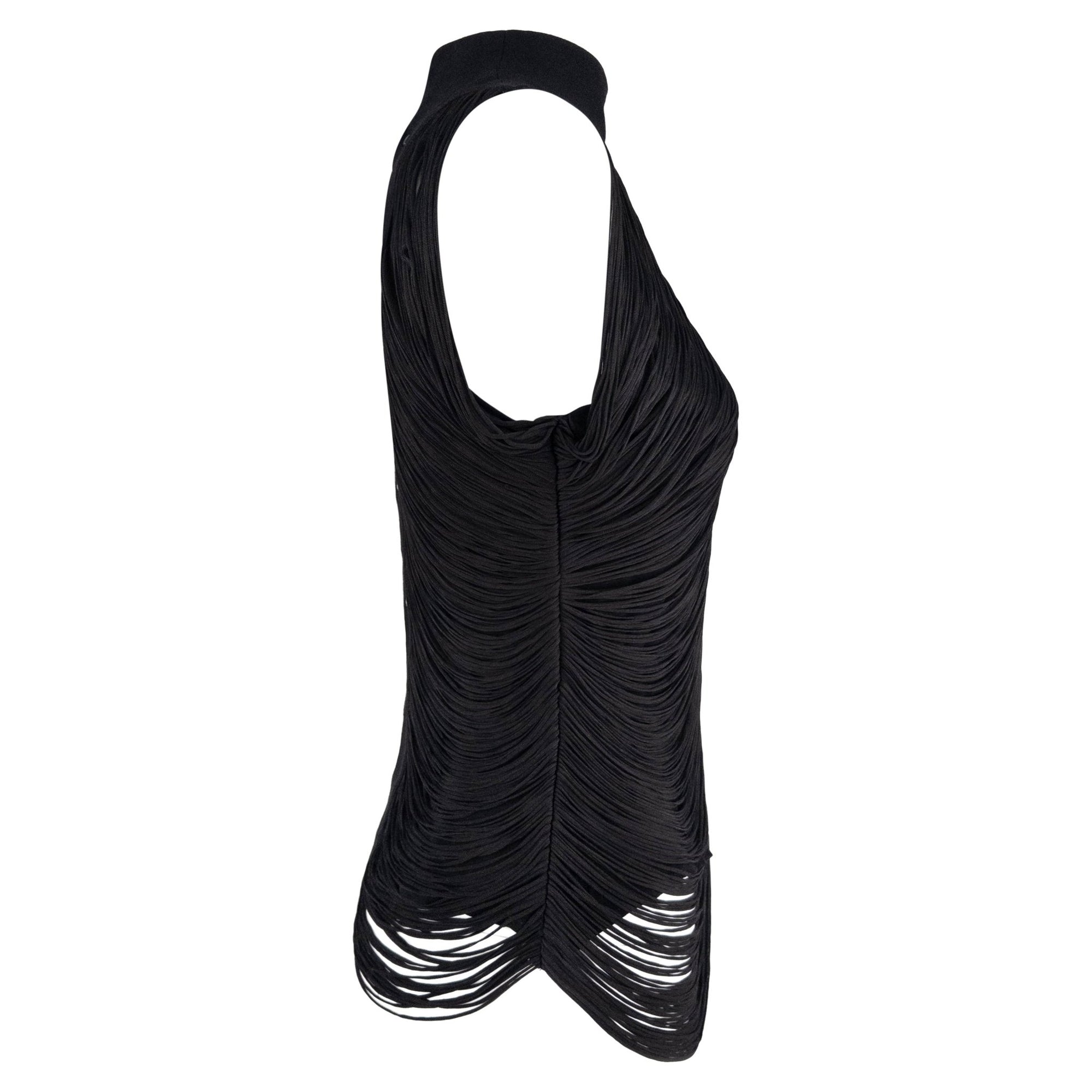 S/S 1990 Thierry Mugler Black Draped Fringe Sleeveless Top - RealList