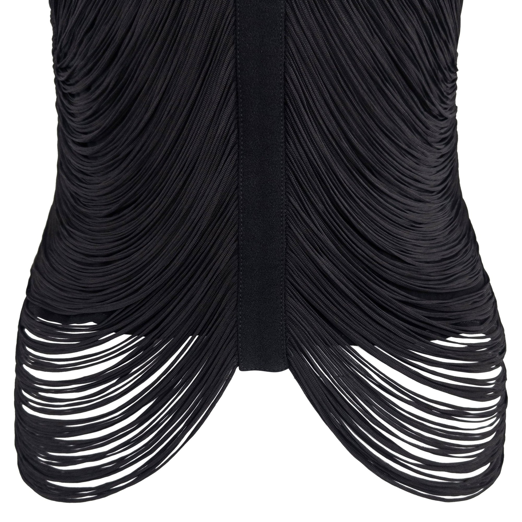 S/S 1990 Thierry Mugler Black Draped Fringe Sleeveless Top - RealList