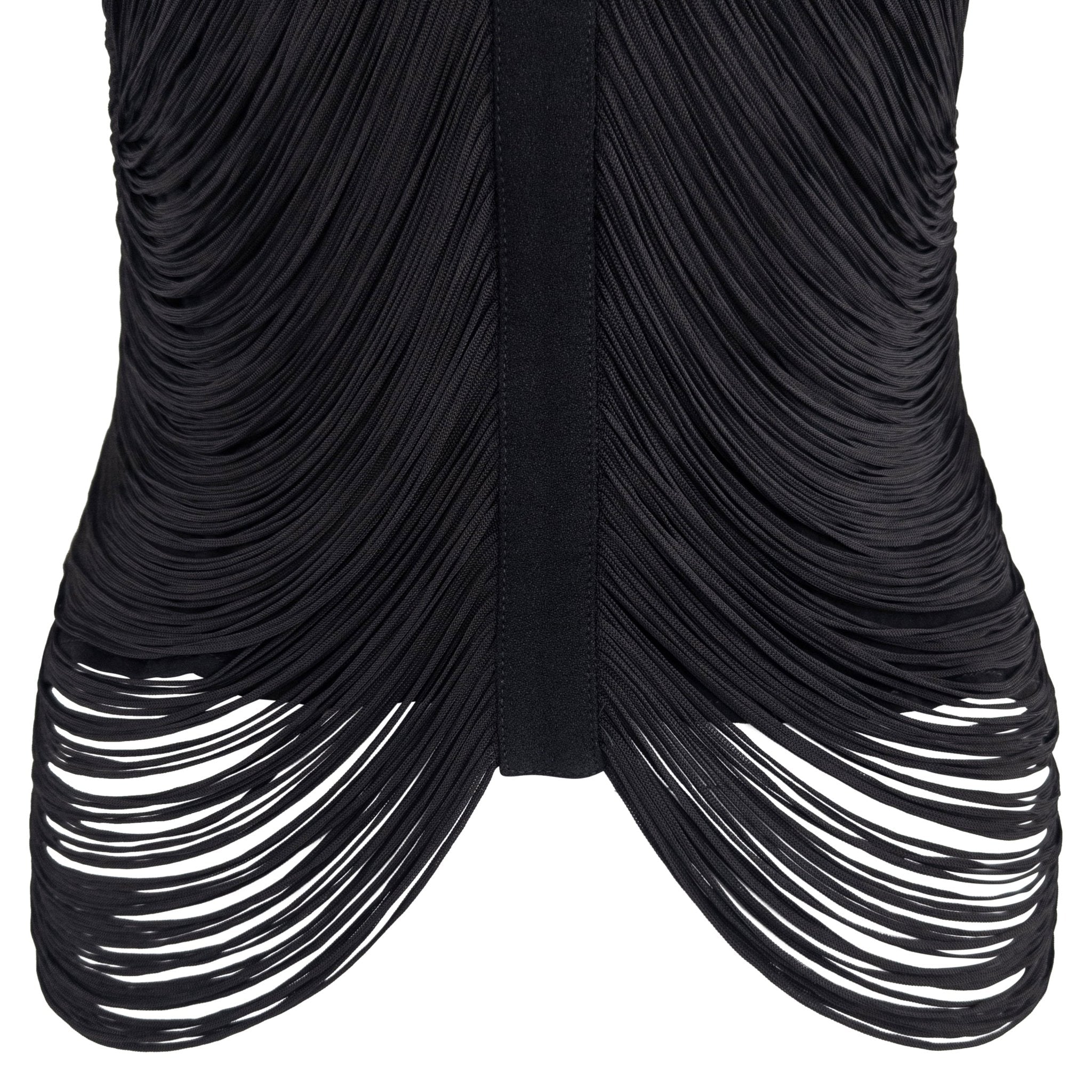 S/S 1990 Thierry Mugler Black Draped Fringe Sleeveless Top - RealList