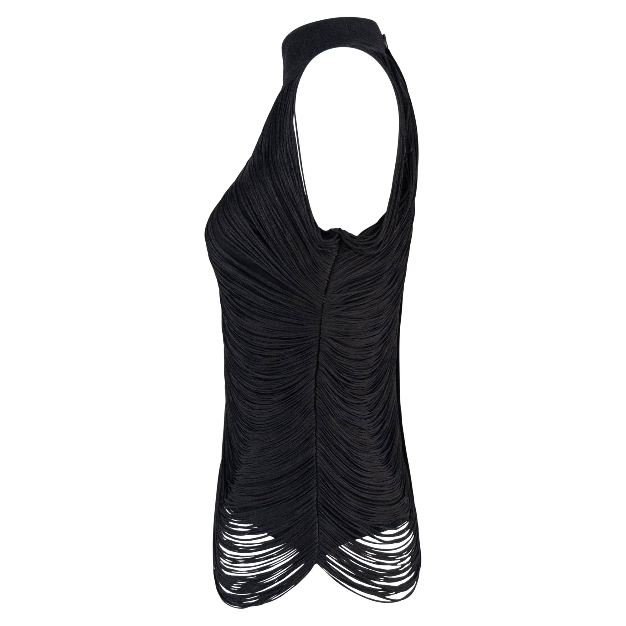 S/S 1990 Thierry Mugler Black Draped Fringe Sleeveless Top - RealList