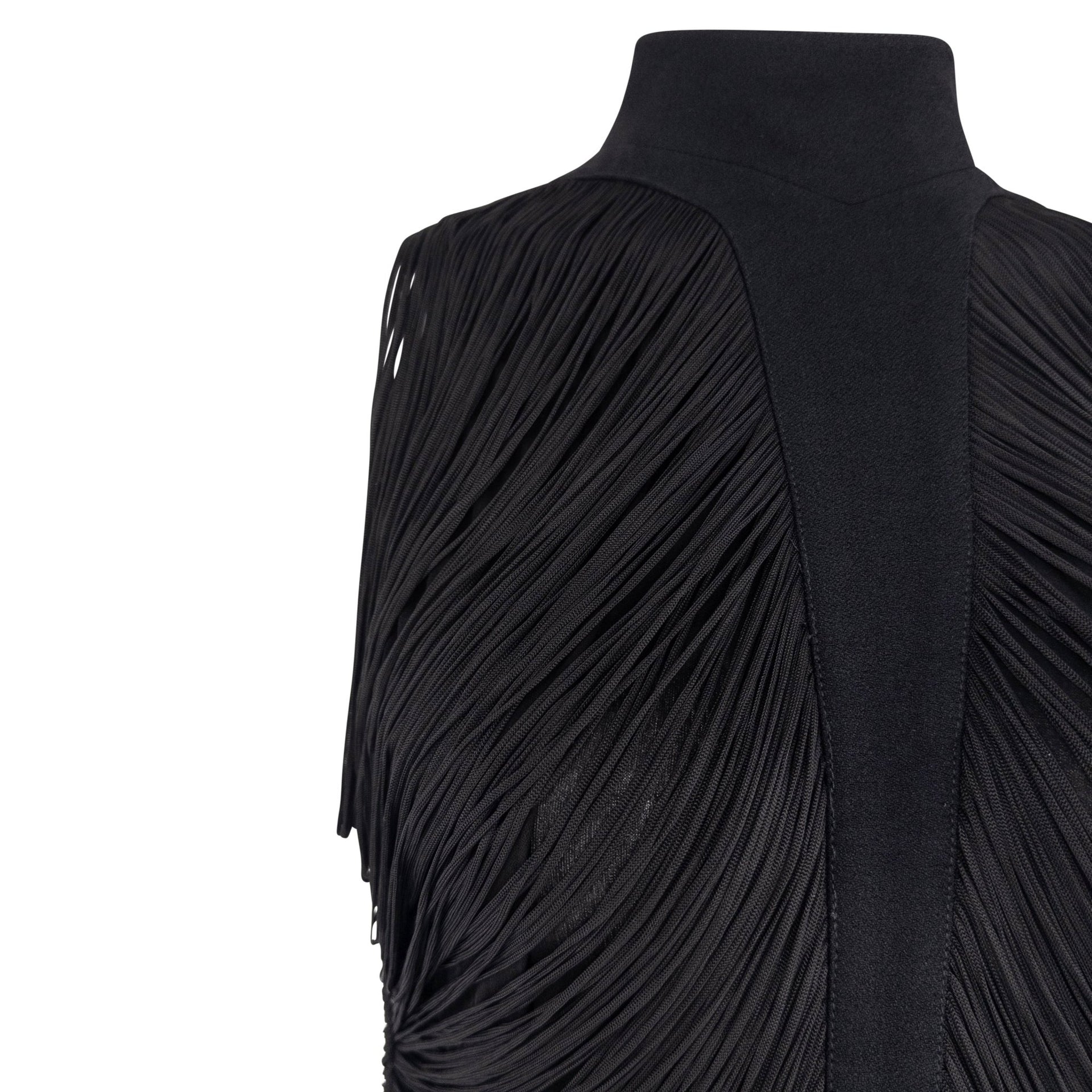 S/S 1990 Thierry Mugler Black Draped Fringe Sleeveless Top - RealList